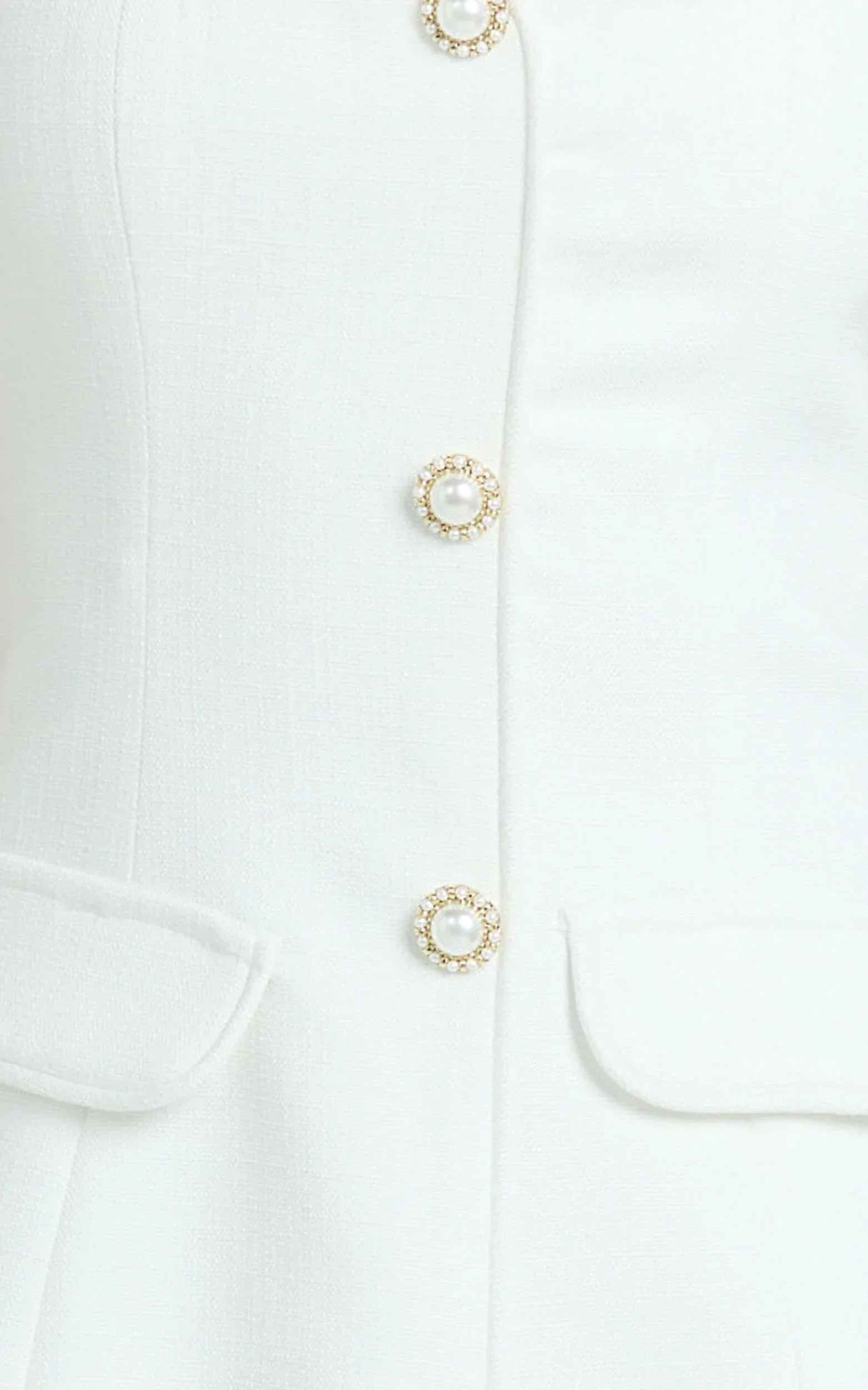 Patsy Mini Dress - Boucle Cap Sleeve Button Front Fitted Dress in White - luluinthesky