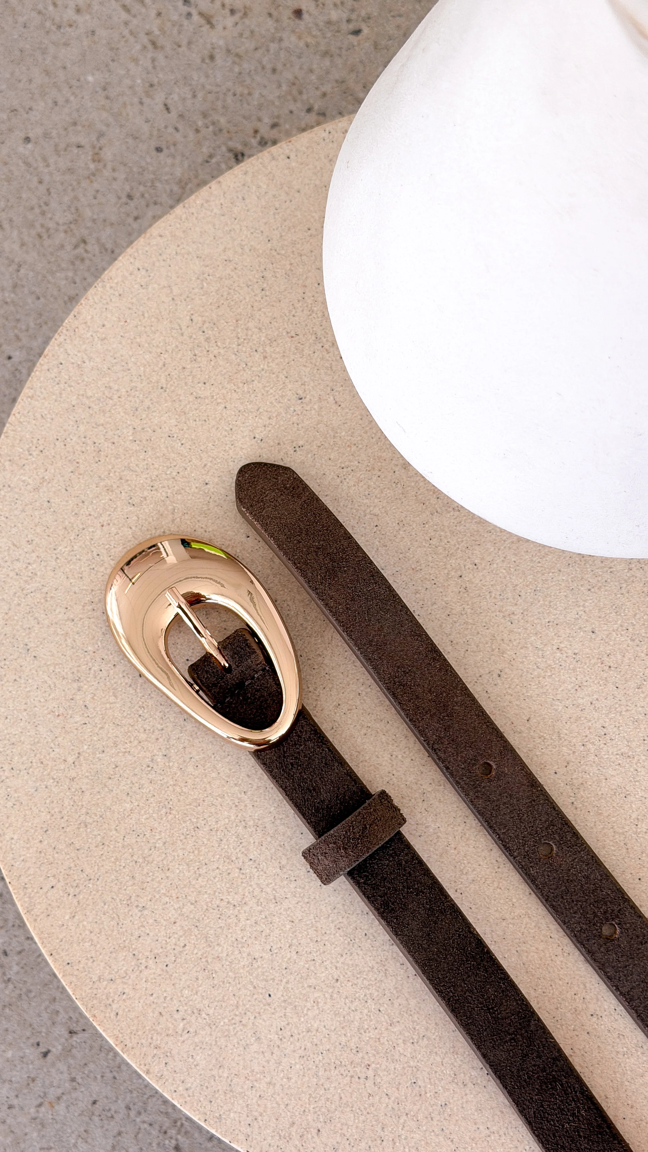 Celina Organic Buckle Belt - Olive Genuine Leather