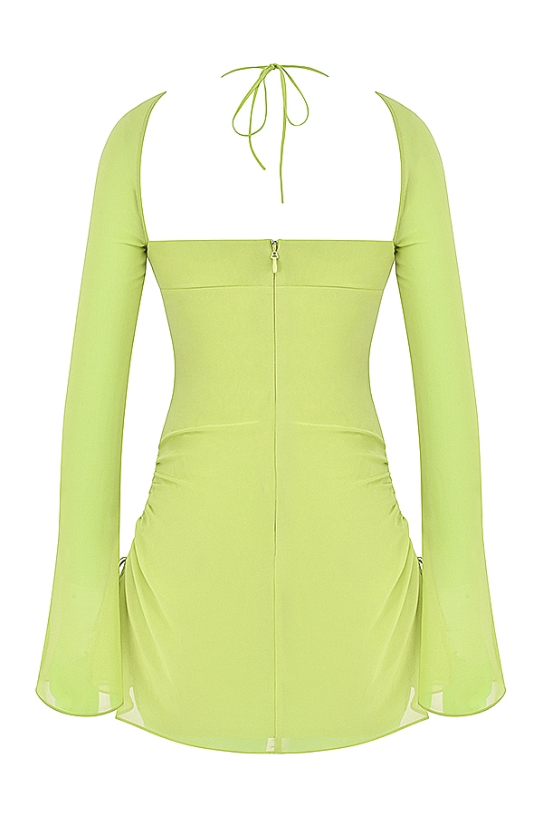 Lime Chiffon Halter Mini Dress
