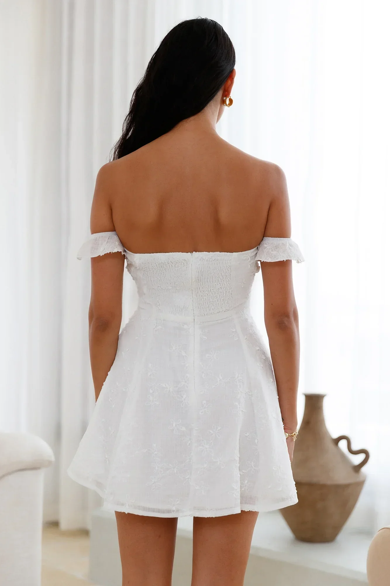 Lasting Impressions Off Shoulder Mini Dress White - FASHION NOB