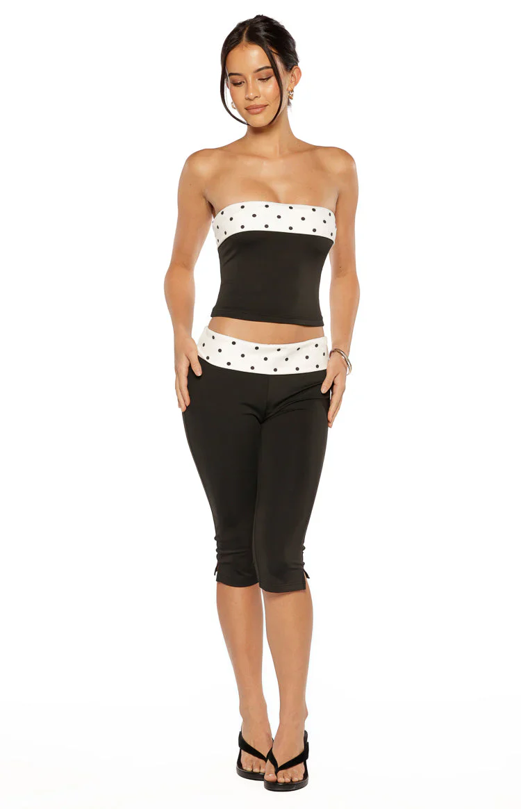 Reece Black Polka Dot Strapless Top