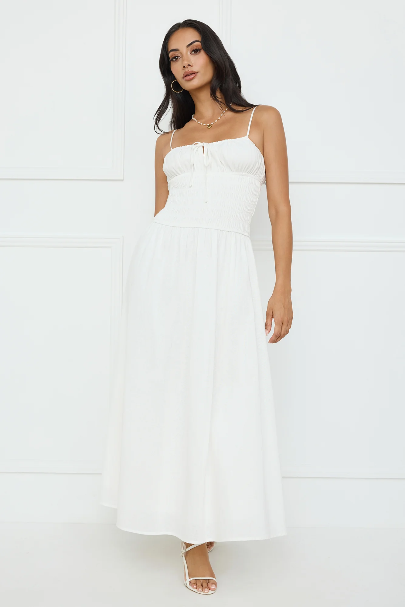 Starfall Garden Linen Blend Maxi Dress White