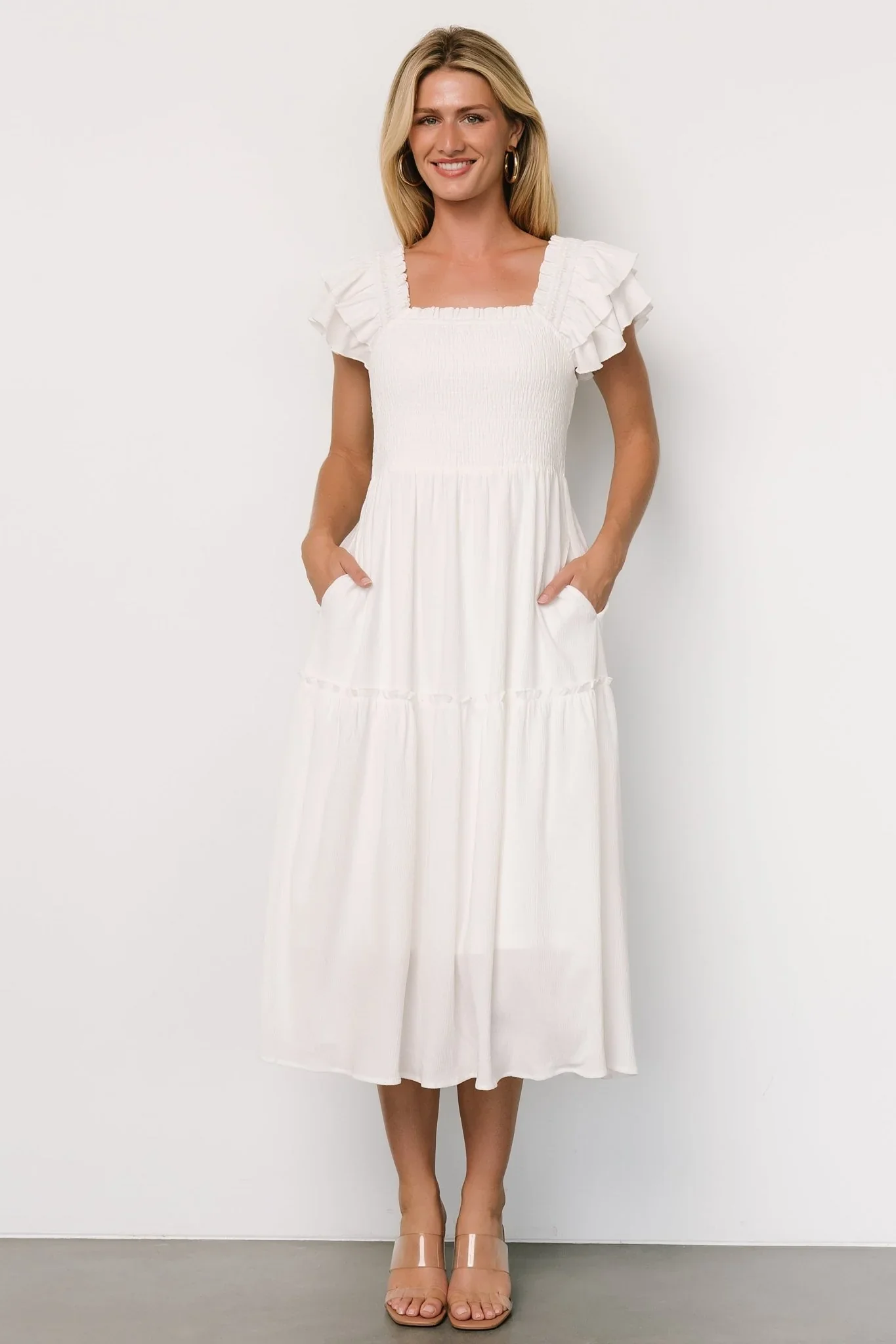 Jacie Smocked Midi Dress | White