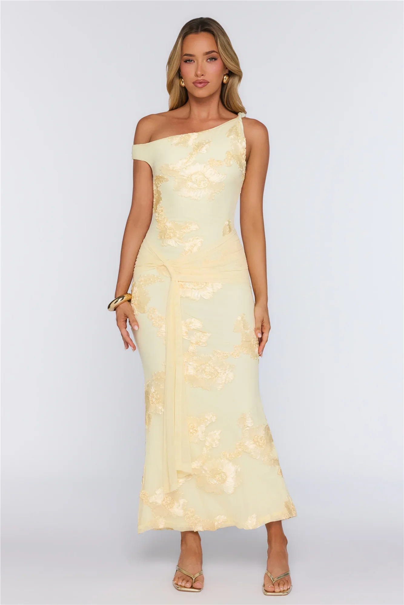 Future Icon Off Shoulder Mesh Maxi Dress Yellow