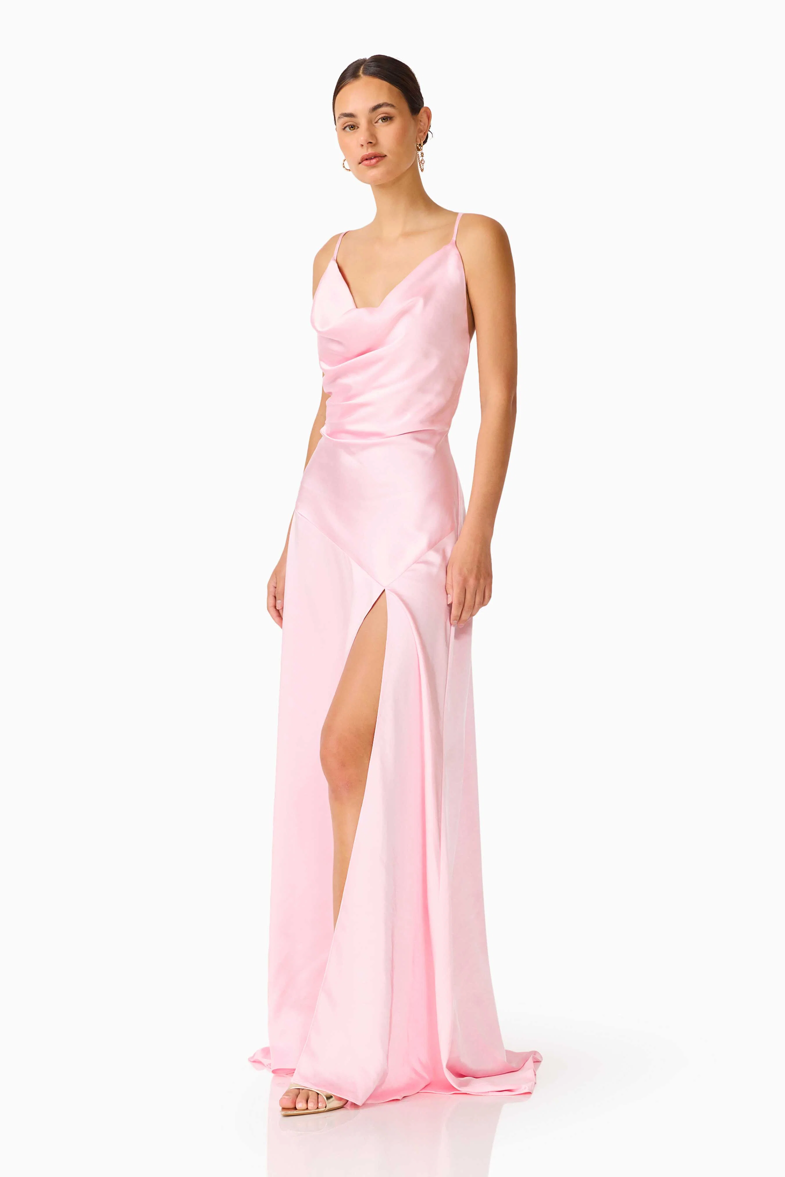 Clementine Cowl Neck Gown in Pale Pink