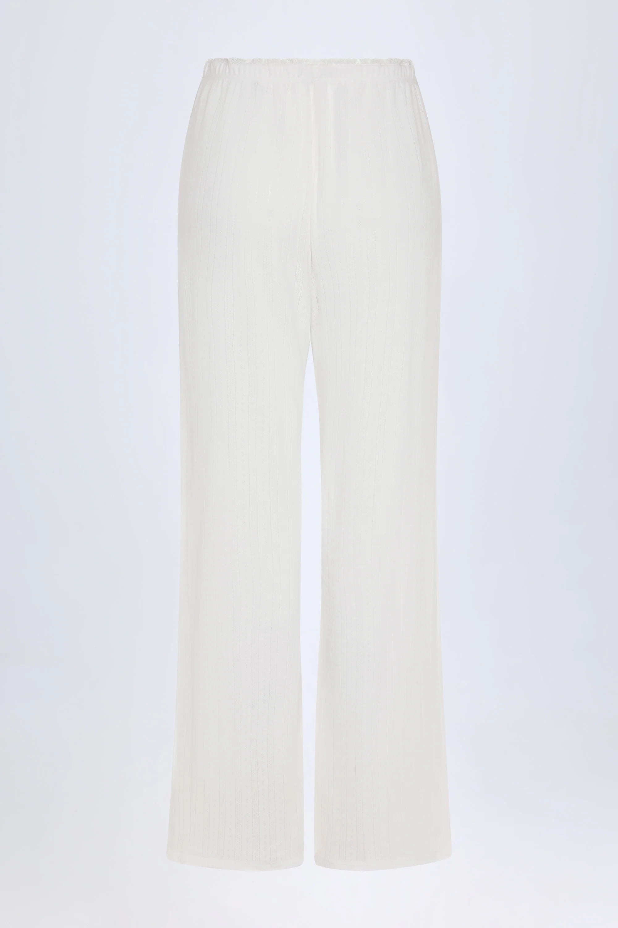 Pointelle Mid-Rise Straight-Leg Trousers in White