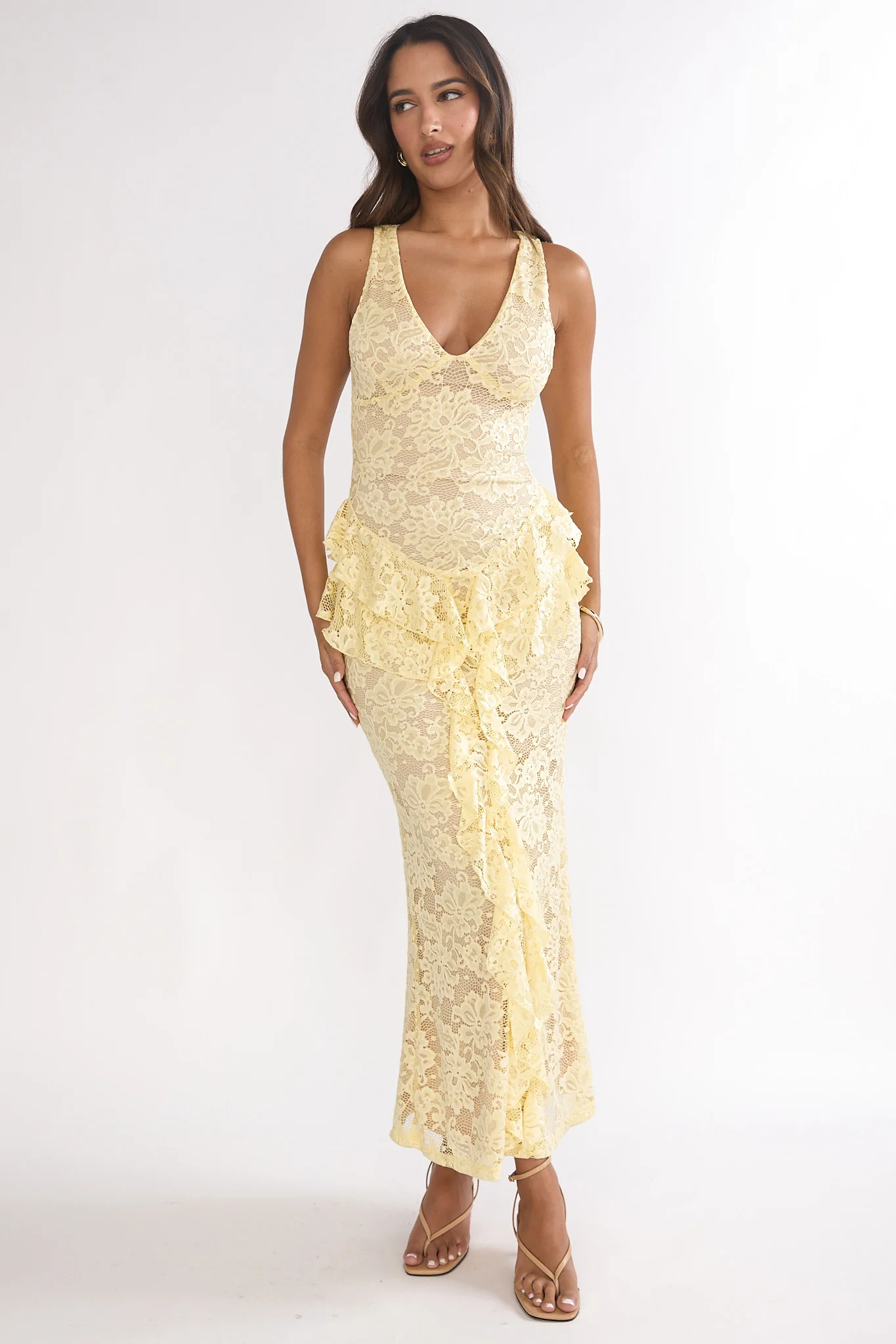 Serenella Peplum Lace Maxi Dress Butter