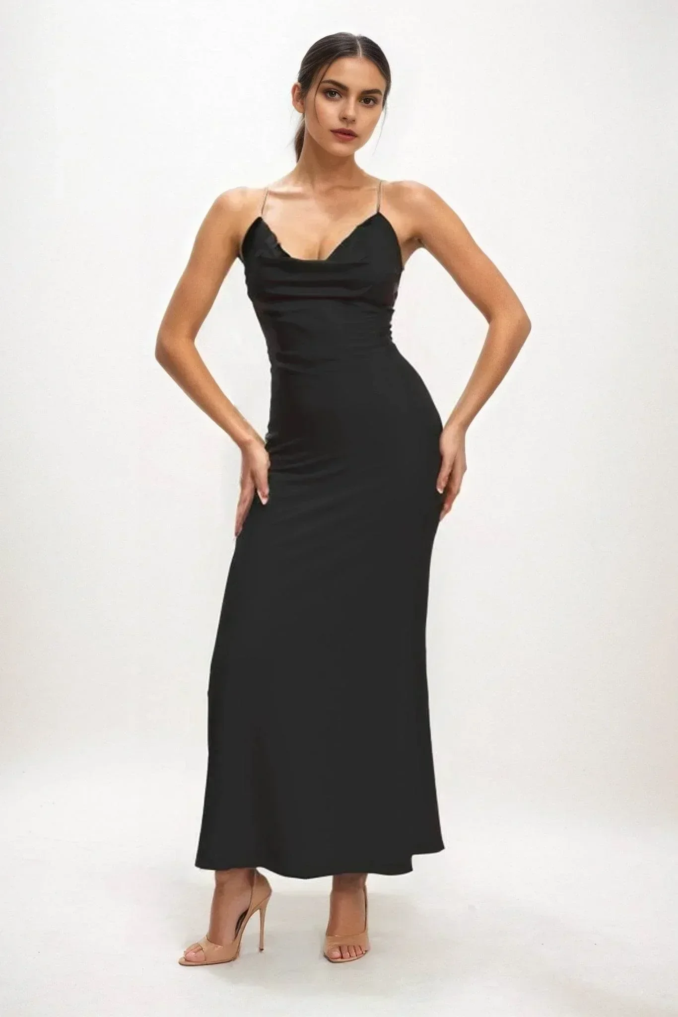 Sheath-Column Midi Luxe Satin Dress CB0831CS