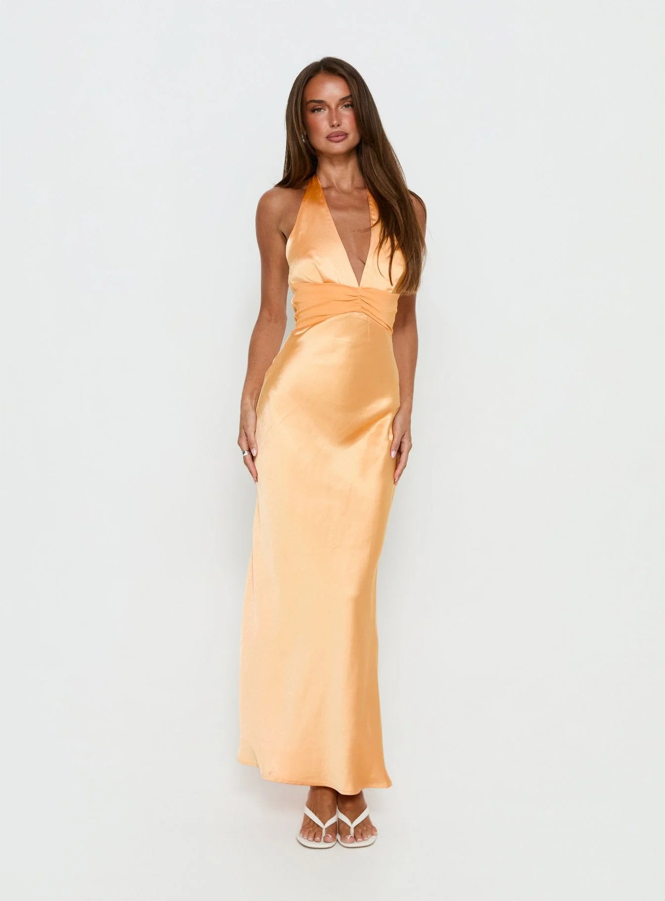 Sazenna Halter Plunge Maxi Dress Orange