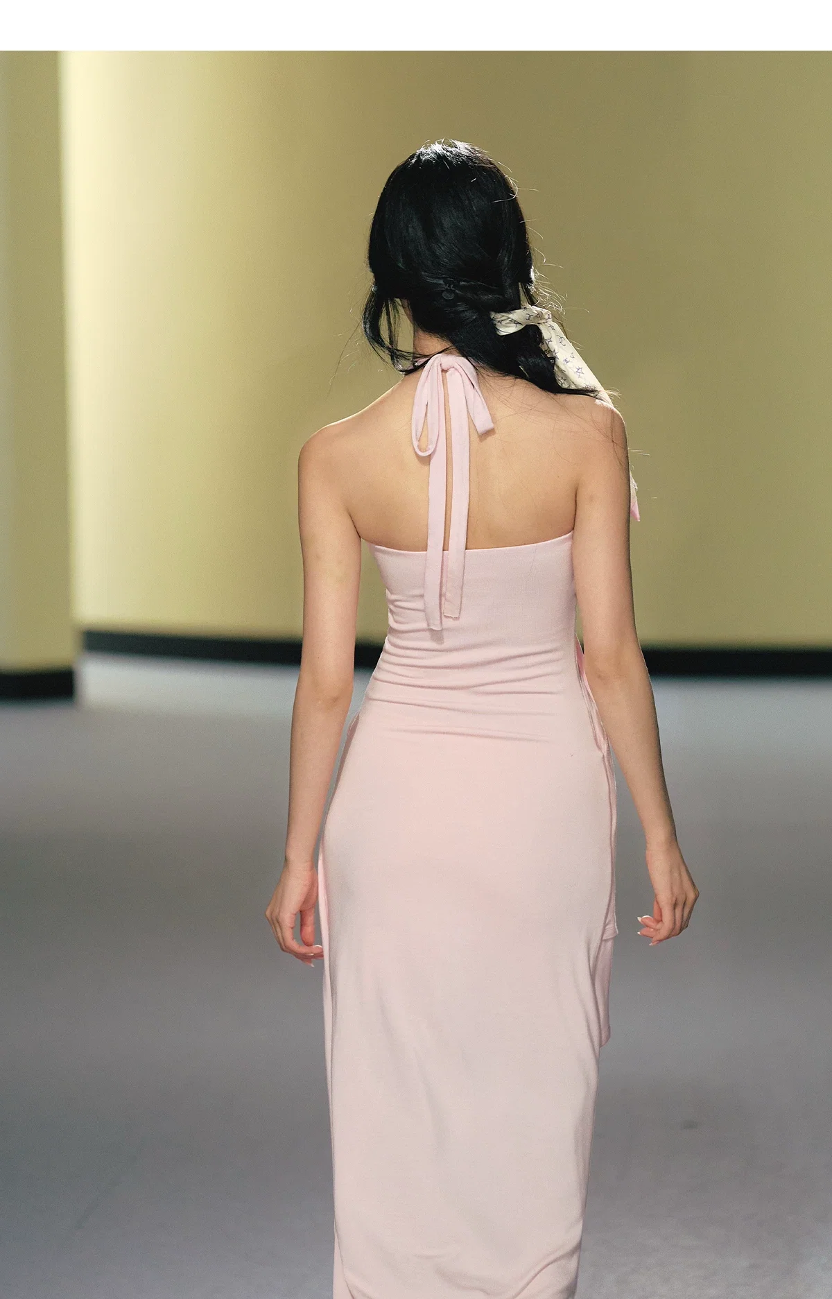 Blush Layered Halter Draped Maxi Dress