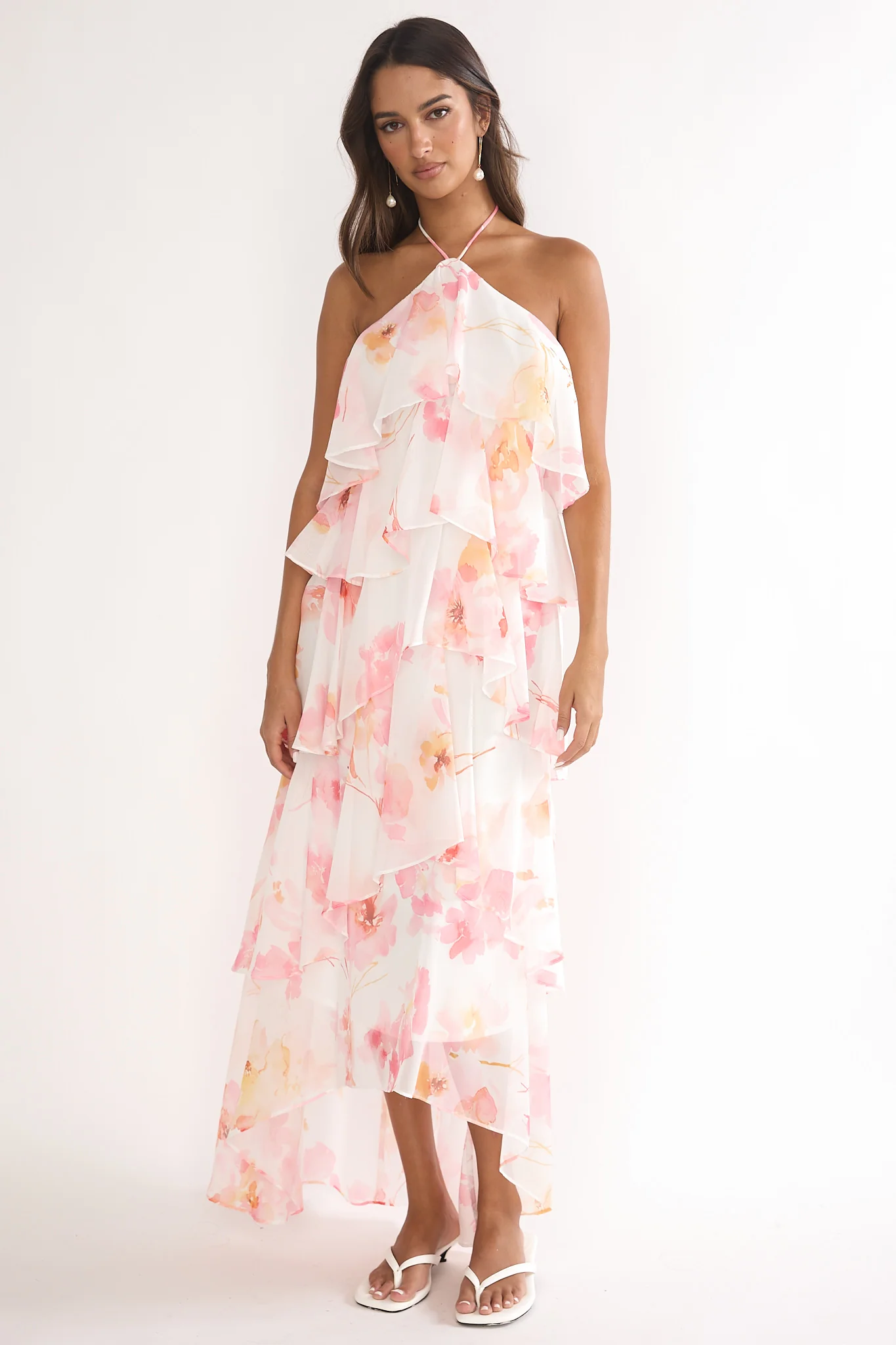 Darylyn Tiered Ruffle Maxi Dress Floral Pink