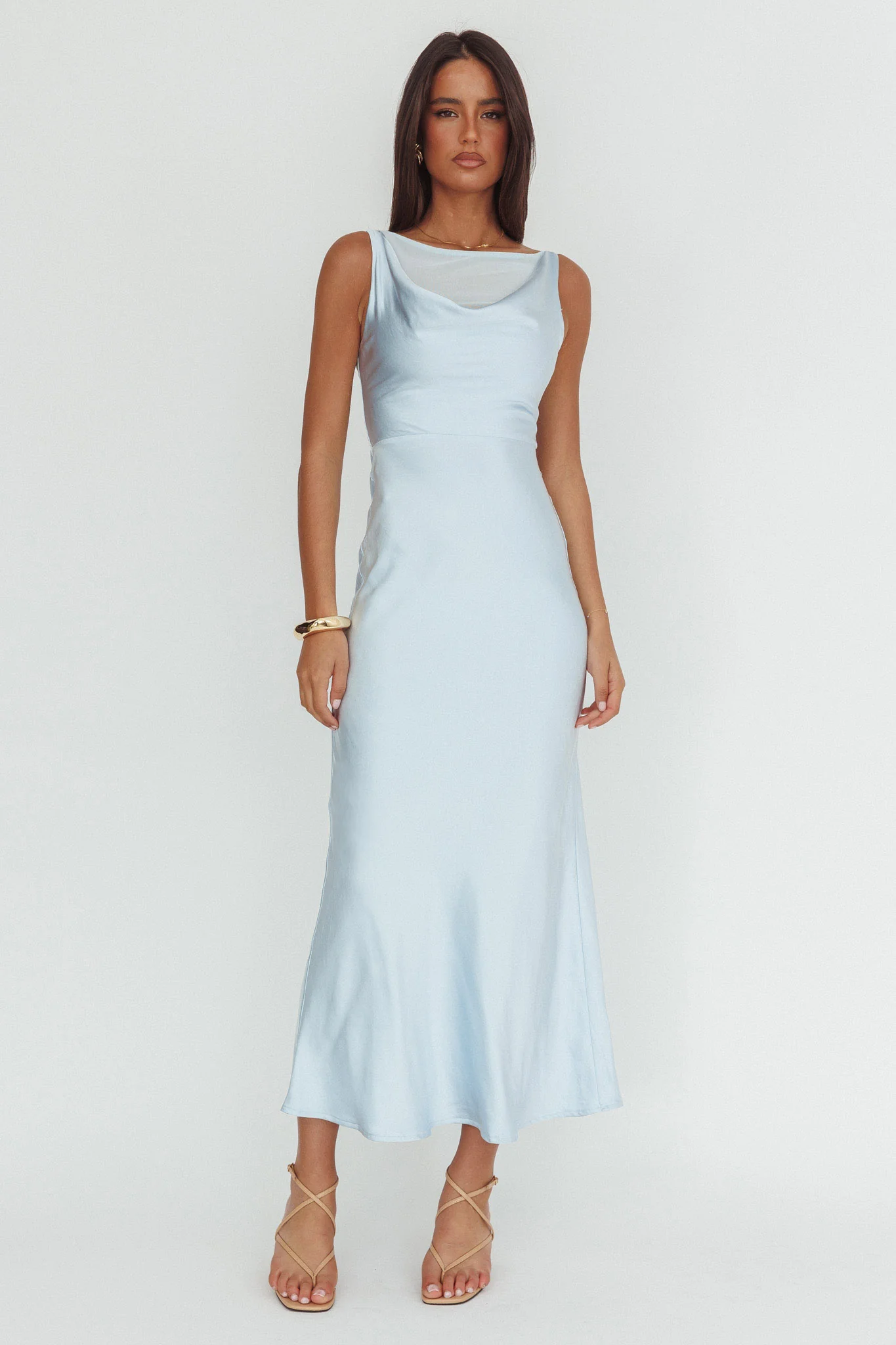 Venus Rising Sleeveless Cowl Neck Maxi Dress Blue
