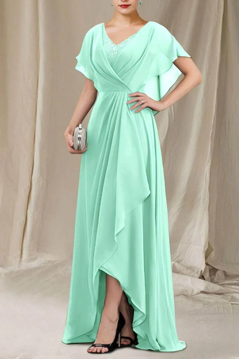A-Line Sweep-Brush Train Chiffon Mother Dress CM0080