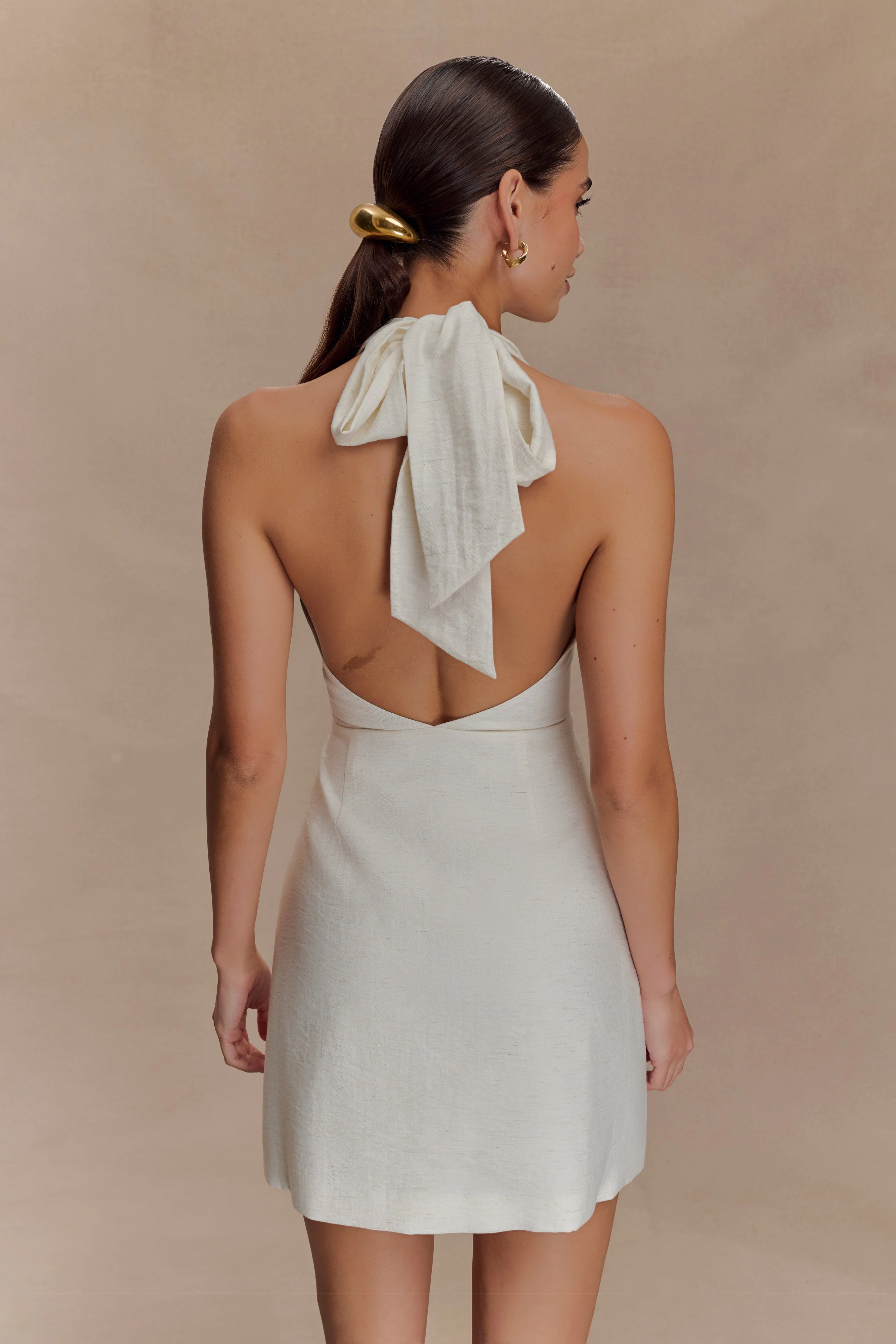Anya Linen Halter Mini Dress - Oat Marle