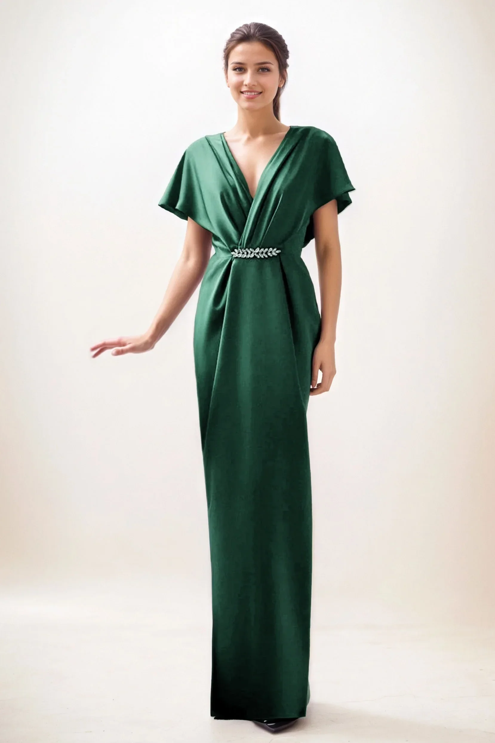 Sheath-Column Maxi Luxe Satin Wedding Guest Dress CG0299