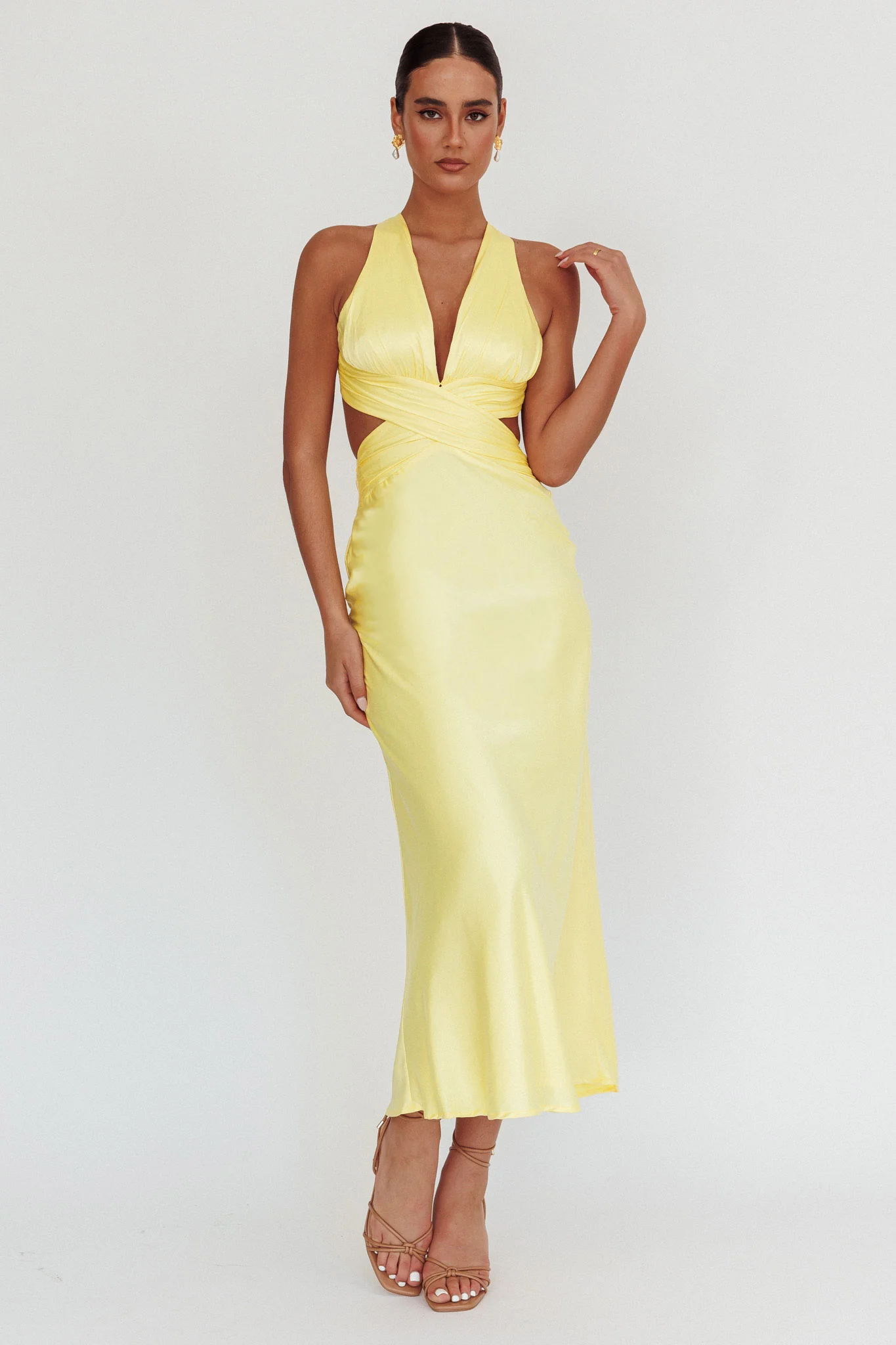 On And On Crossover Cut-Out Maxi Dress Lemon