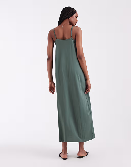 Vero Moda Tall chuck on cami maxi dress in khaki