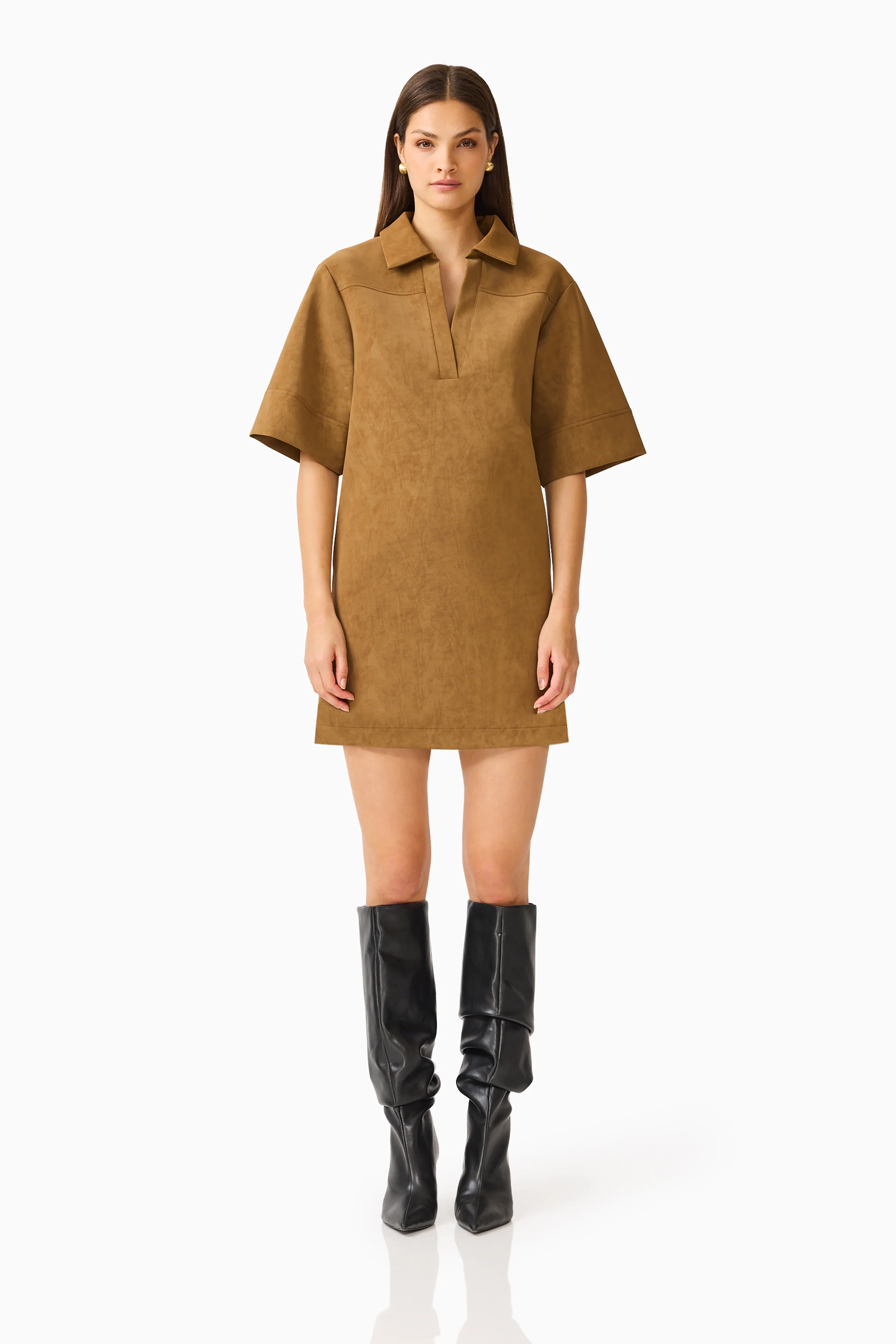CURAAE Verdure Mini Shirt Dress in Caramel Brown