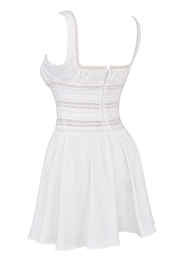 White Lace Trim Mini Dress