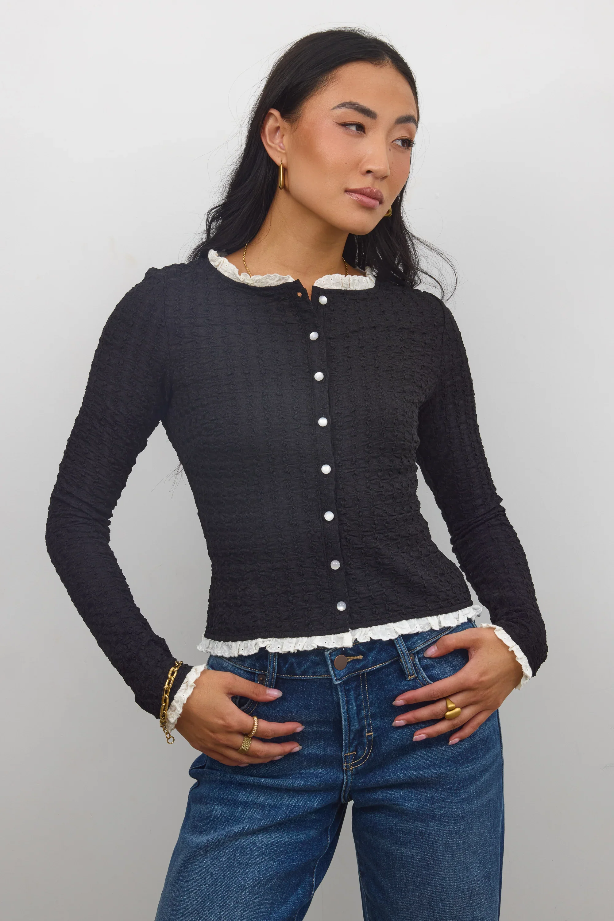 Sierra Lace Trim Blouse in Black