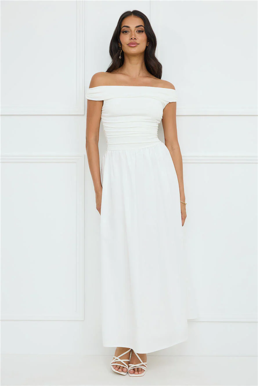 Camellia Charm Off Shoulder Maxi Dress White