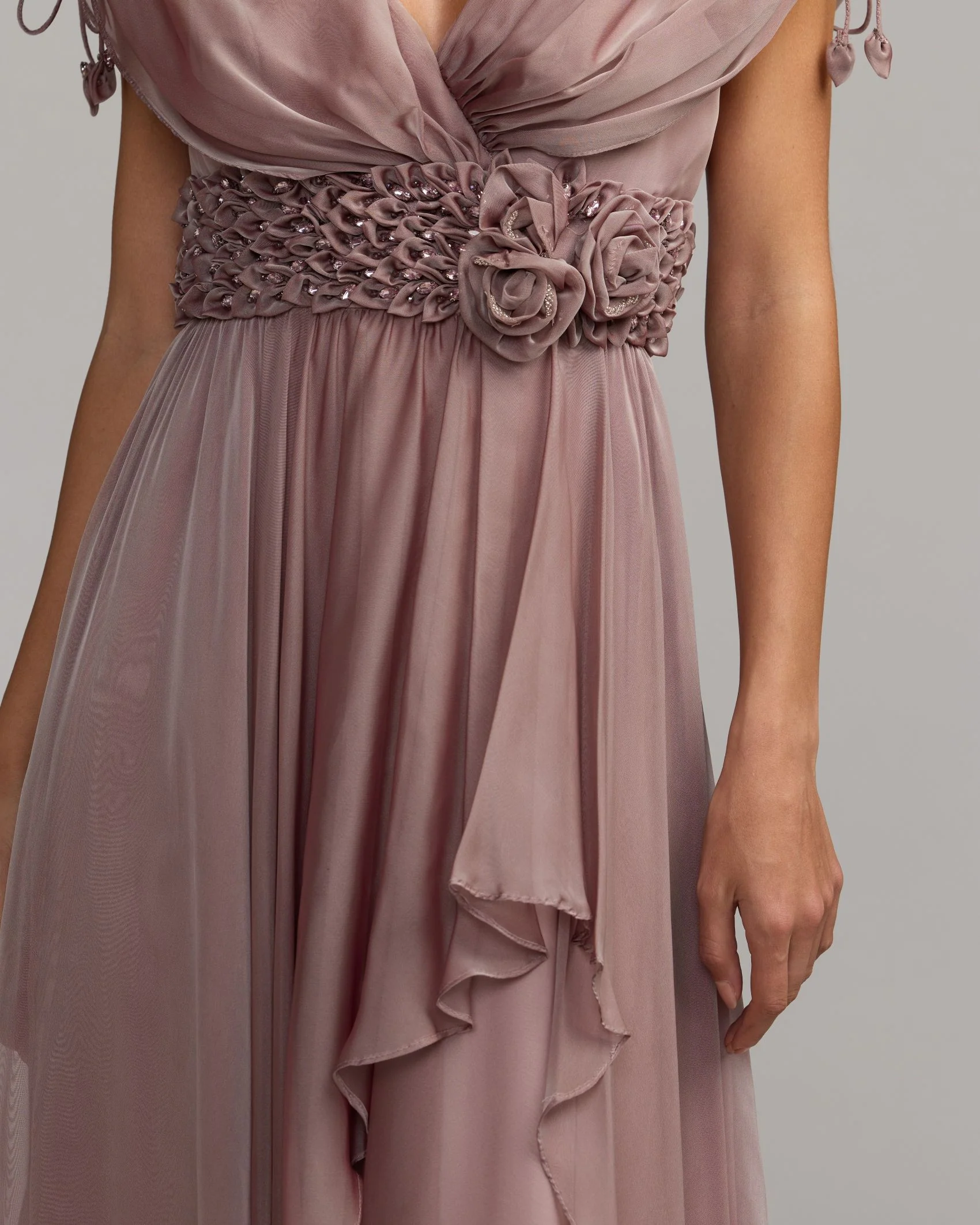 Purple Crystal Floral Waist Chiffon Gown - FASHION NOB