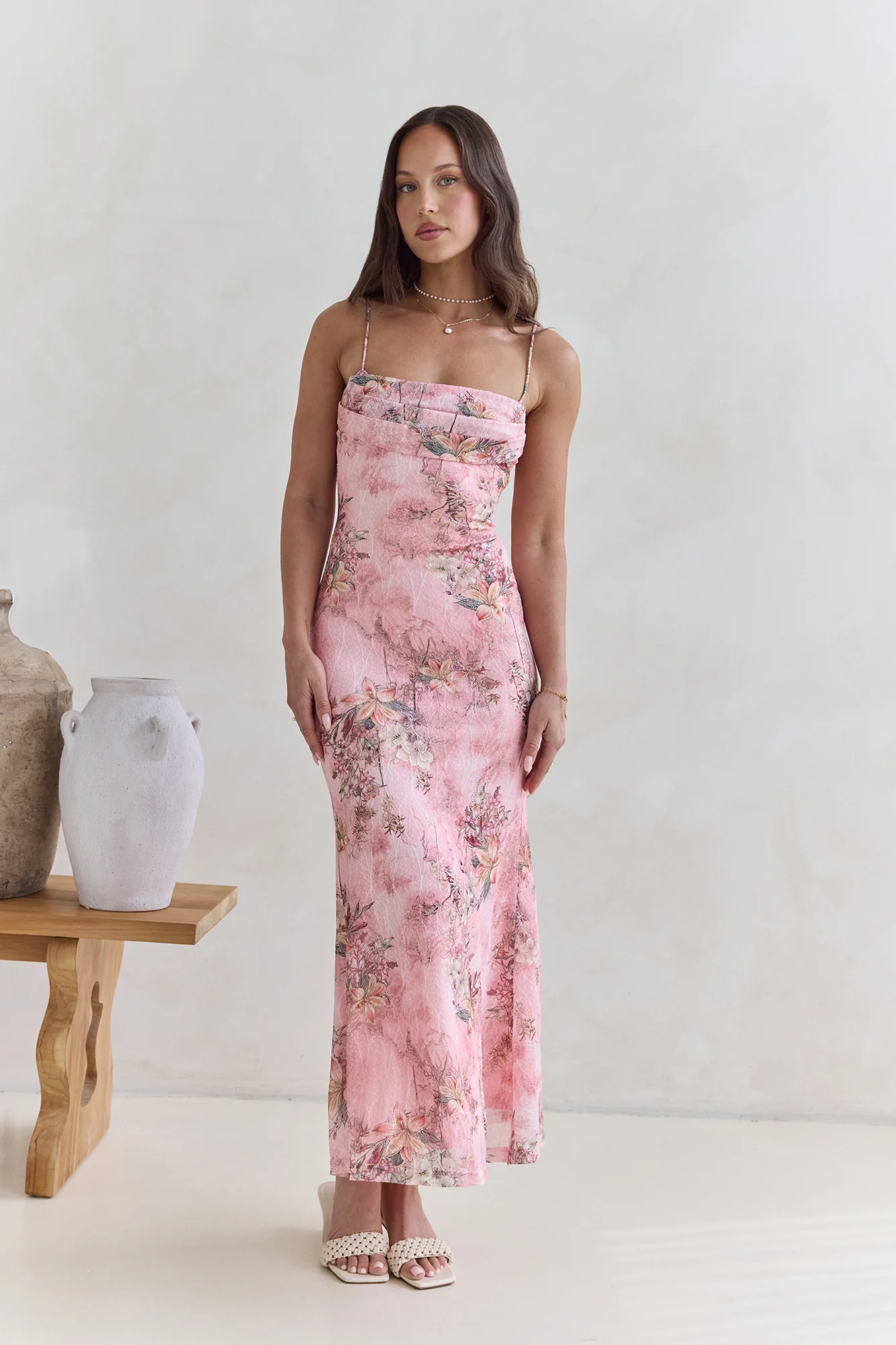 Flickering Flames Mesh Maxi Dress Pink