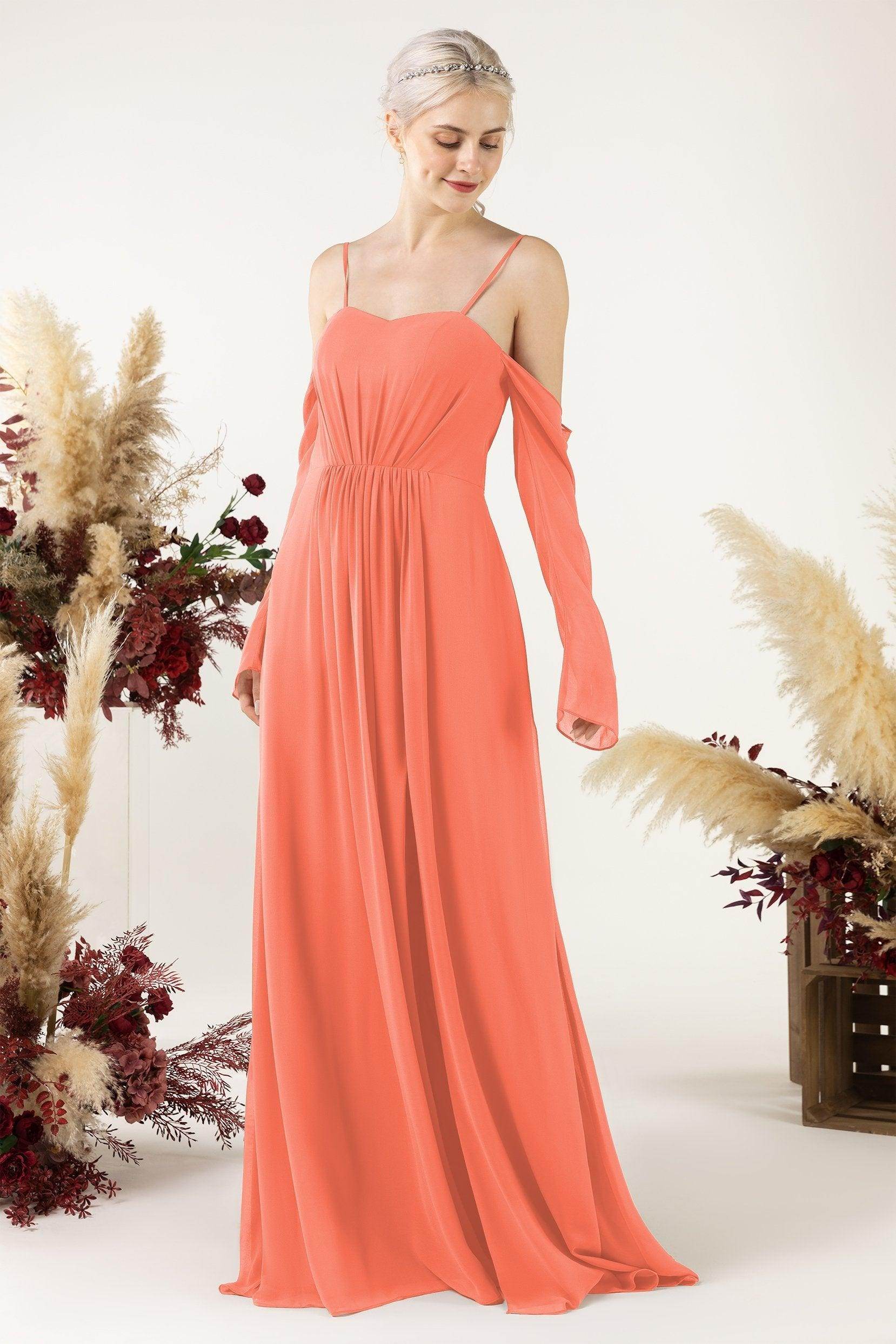 A-Line Sweep-Brush Train Chiffon Bridesmaid Dress CB0460