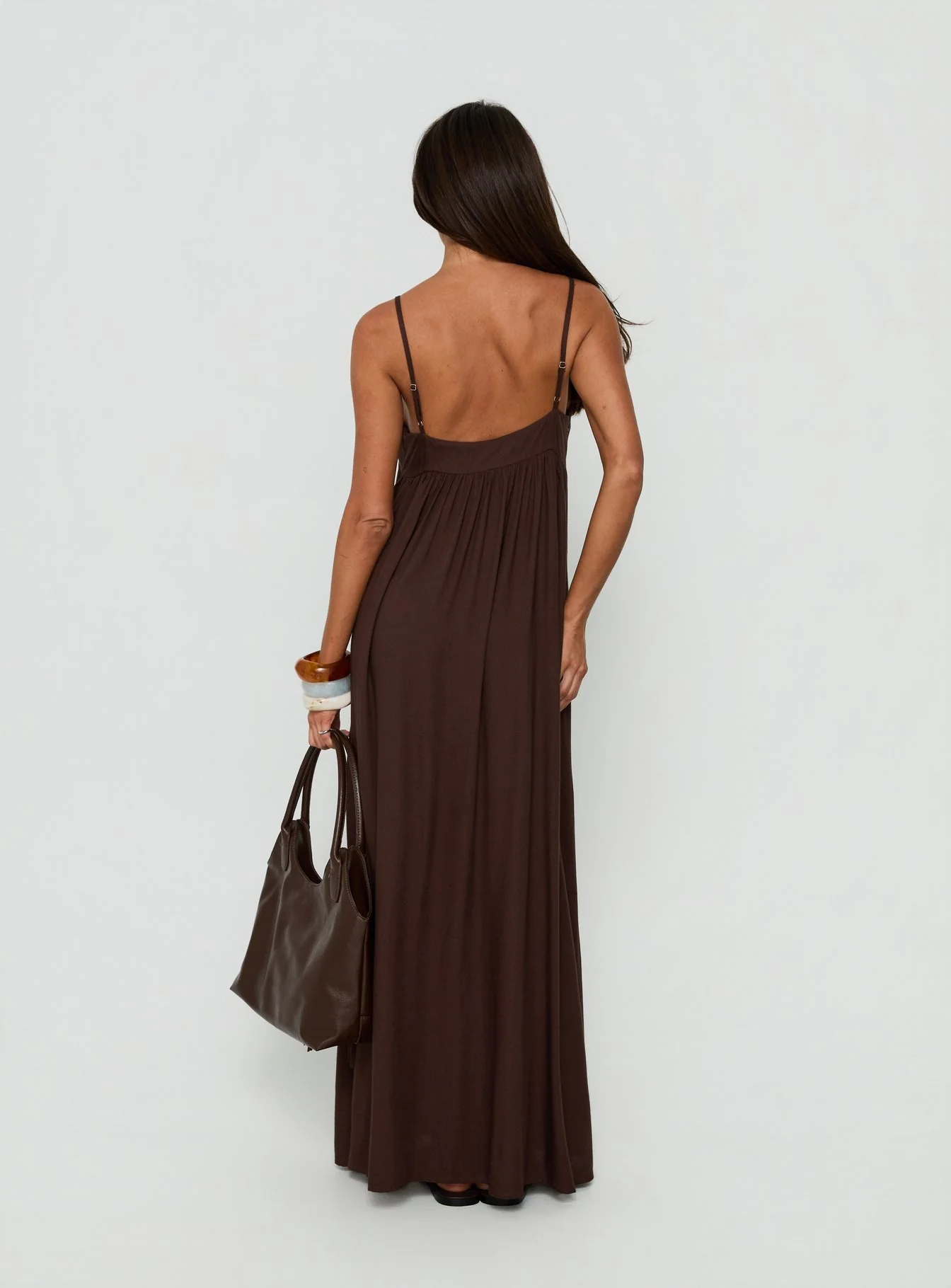 Wildah Linen Smock Maxi Dress Brown - FASHION NOB