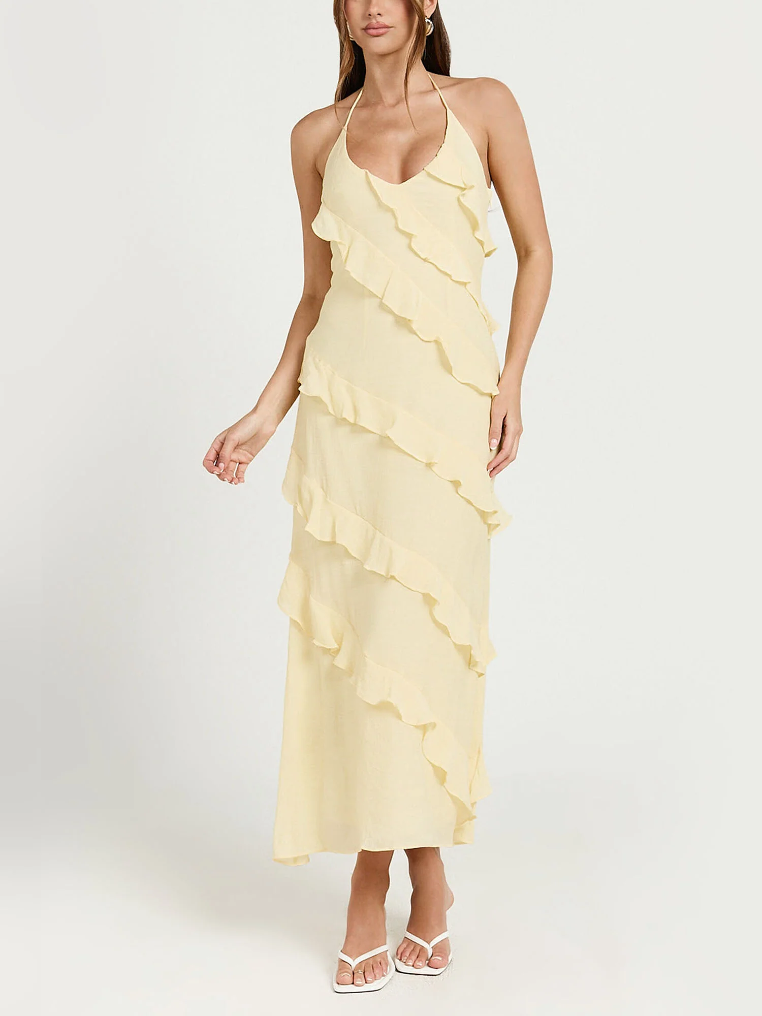 Butter Yellow Ruffle Tiered Midi Dress