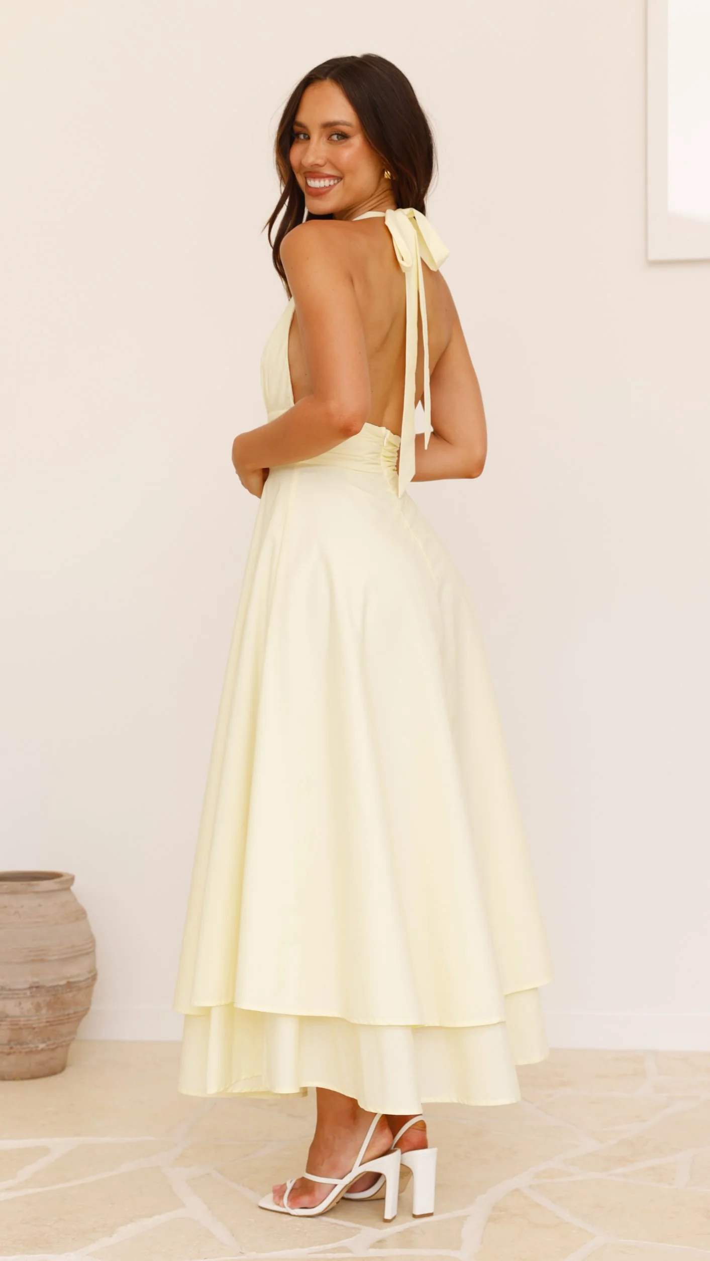Kathy Halter Neck Maxi Dress - Lemon - luluinthesky