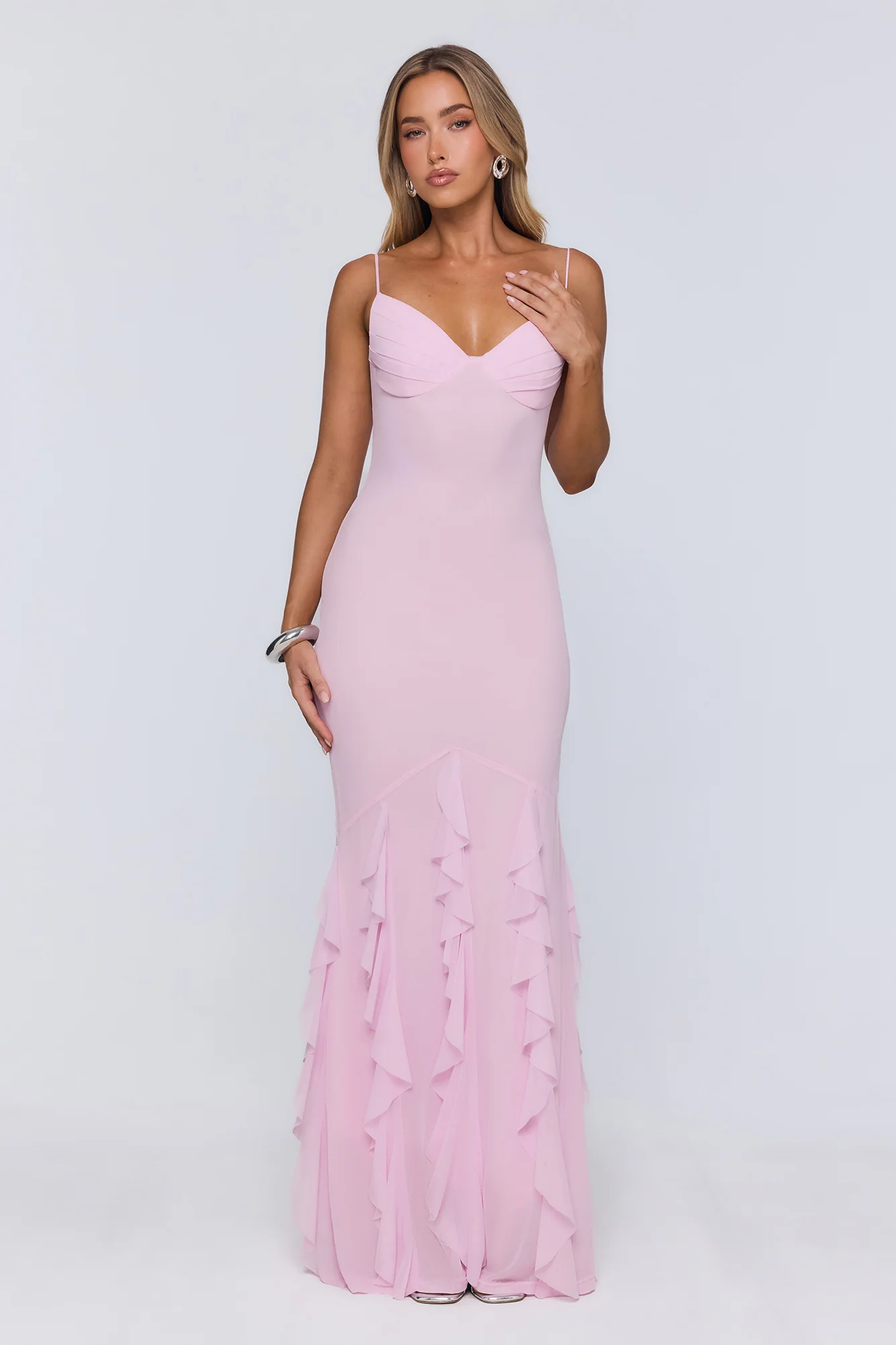 Softly Twirling Mesh Maxi Dress Pink