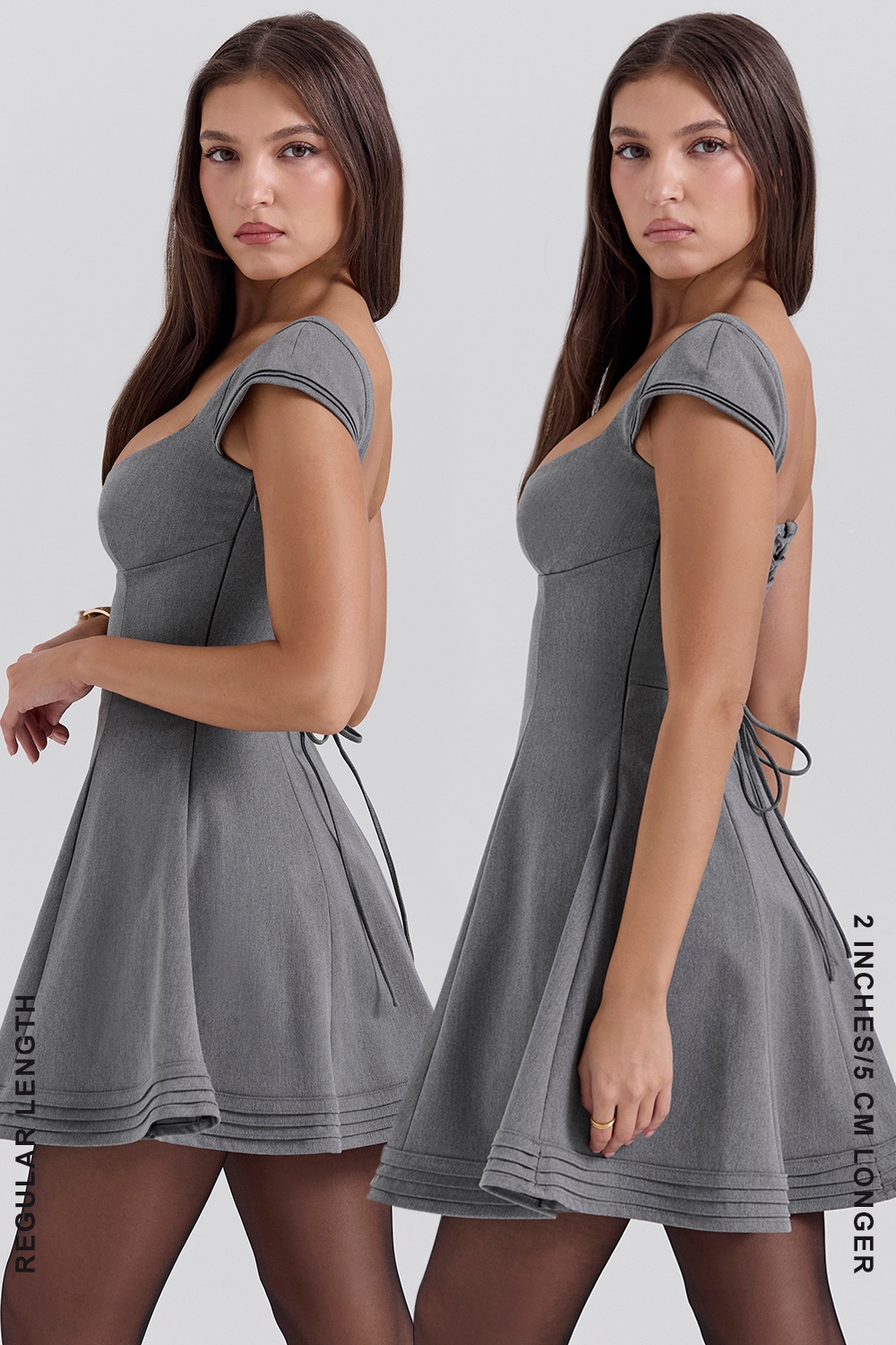 French Grey Fitted Mini Dress With Voluminous Skirt
