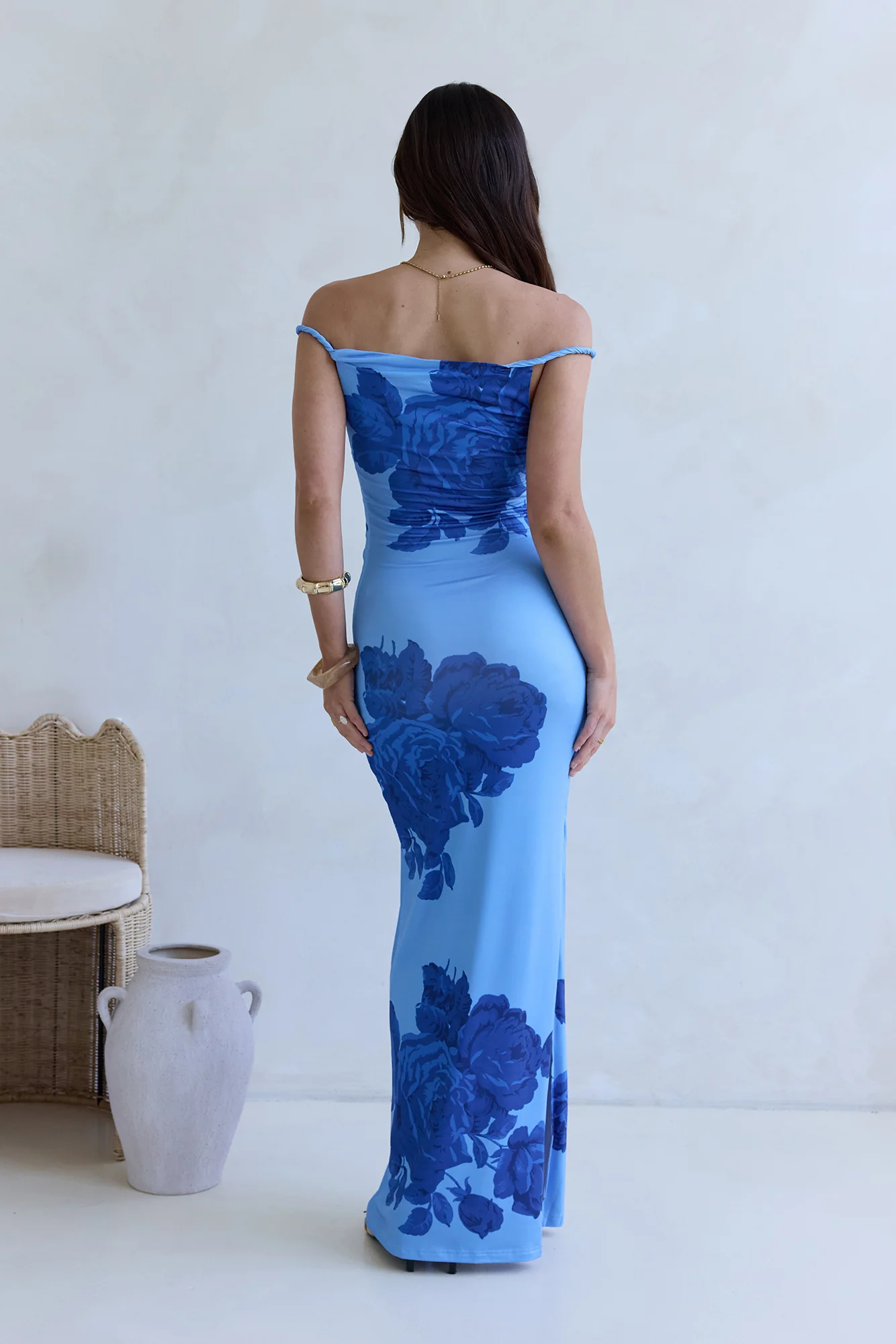 The Darling Edit Off Shoulder Maxi Dress Blue