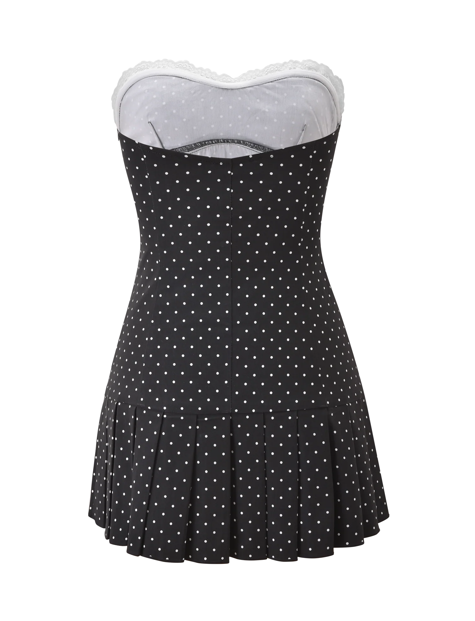 Kittie Lace Pleat Dress - Black Dot