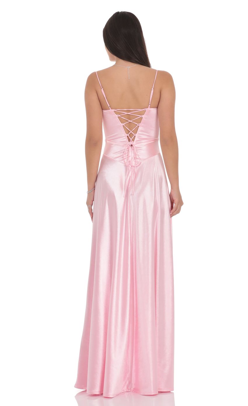 Satin Square Neck Maxi Dress in Pink