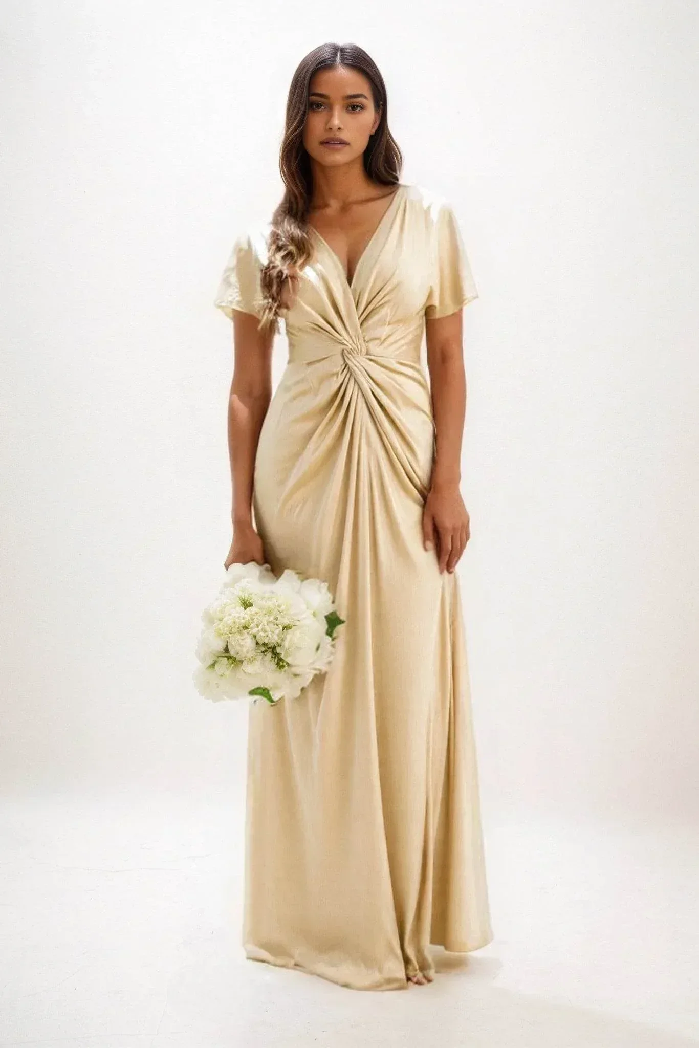A-Line Maxi Luxe Satin Bridesmaid Dress CB0838