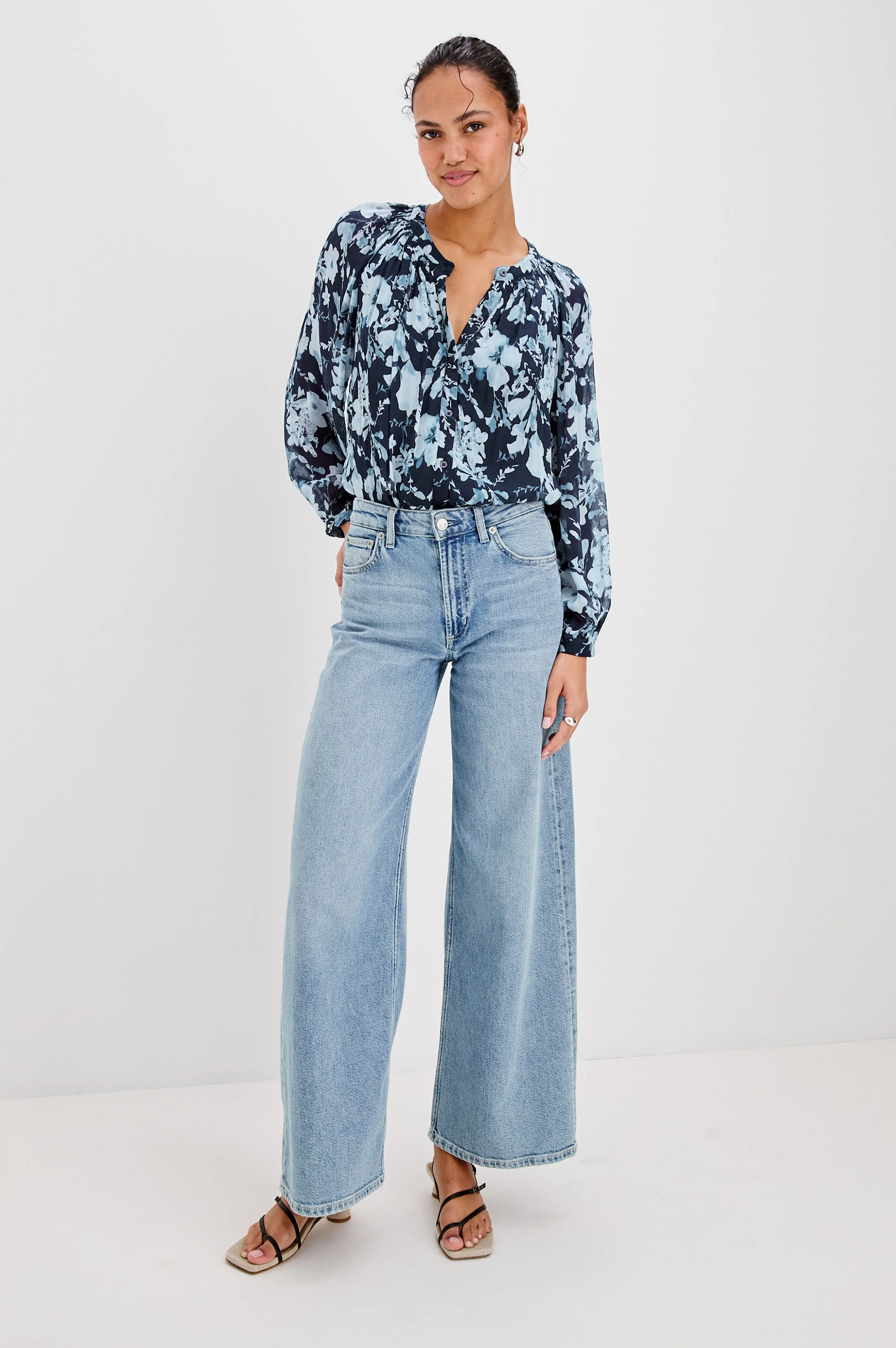 Nessie Top - Indigo Blossoms
