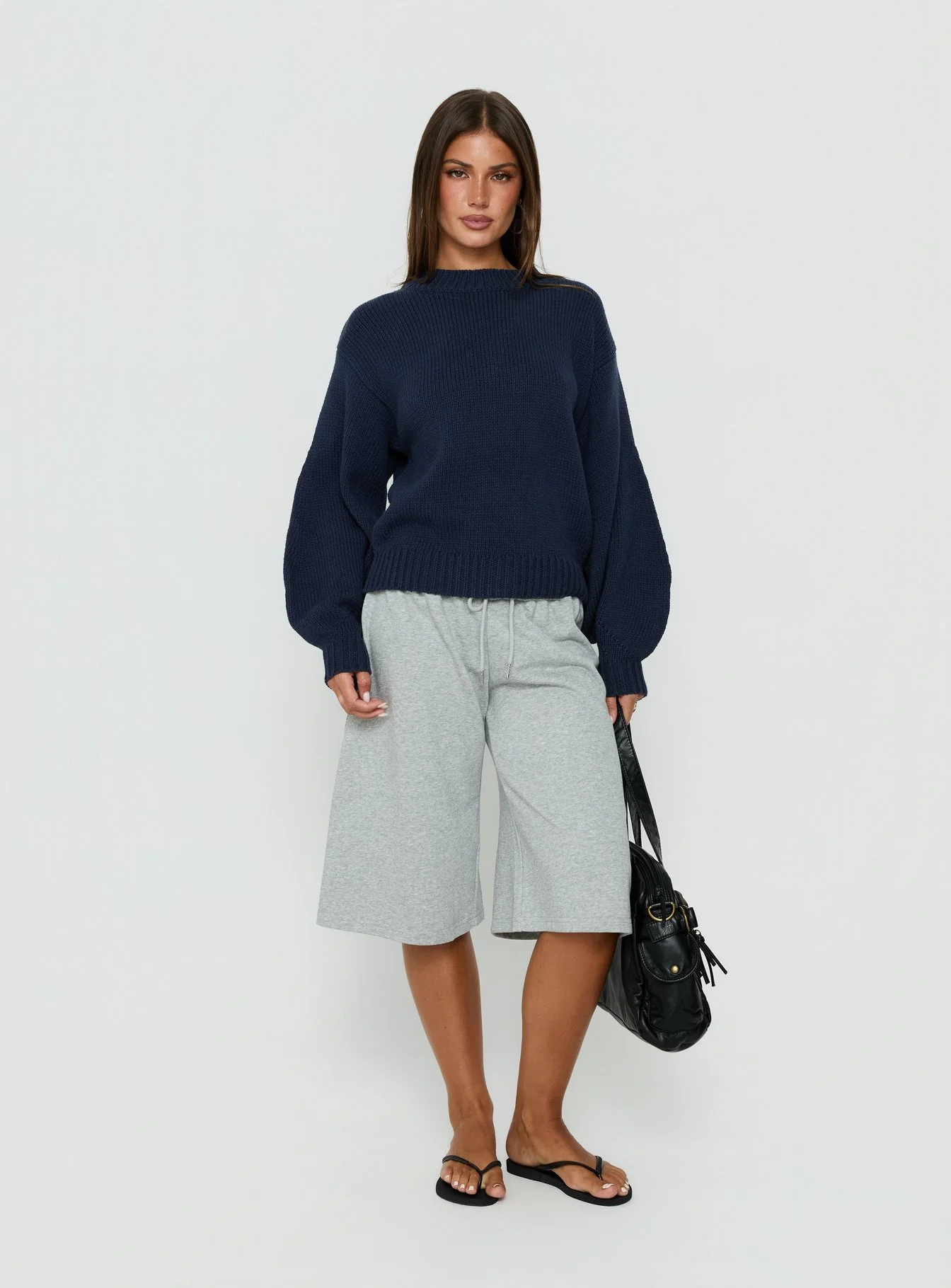 Harmony Balloon Sleeve Knit Sweater Navy