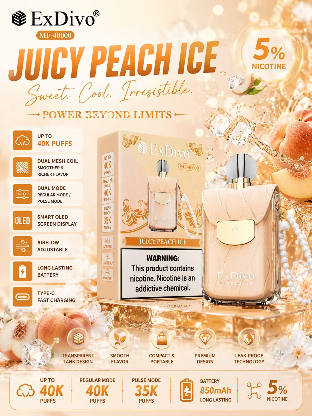 ExDivo MF 40000 Puffs-JUICY PEACH ICE