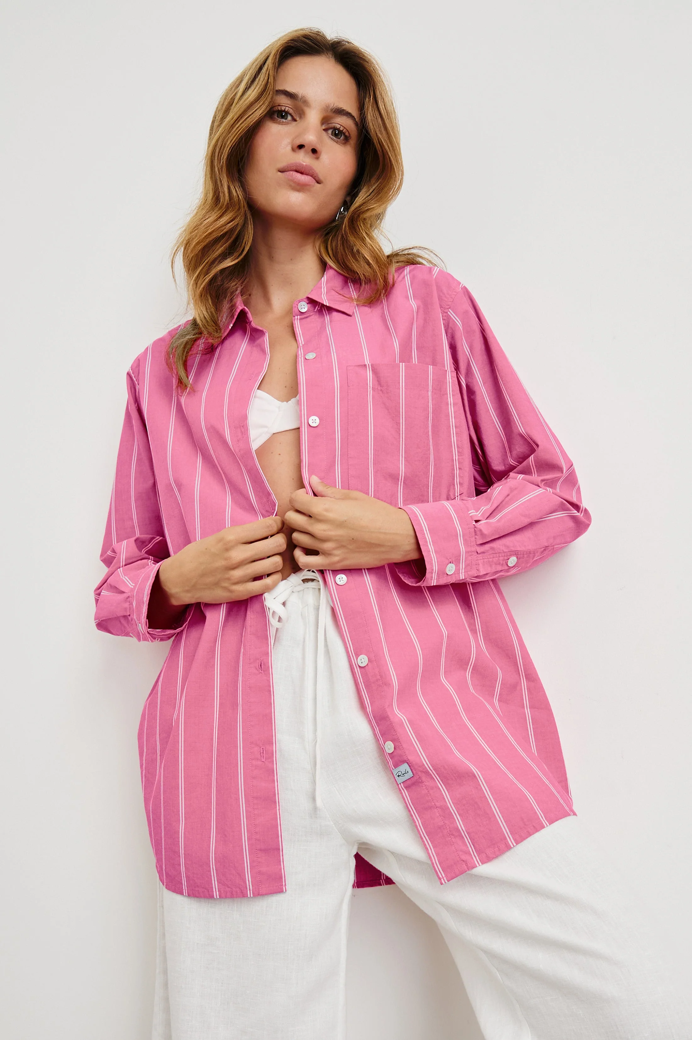 Elsa Shirt - Hibiscus White Stripe