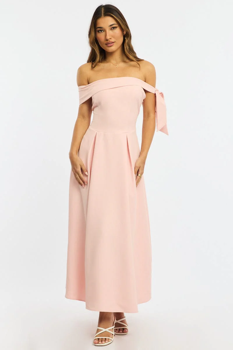 Pink Off Shoulder Midi Dress