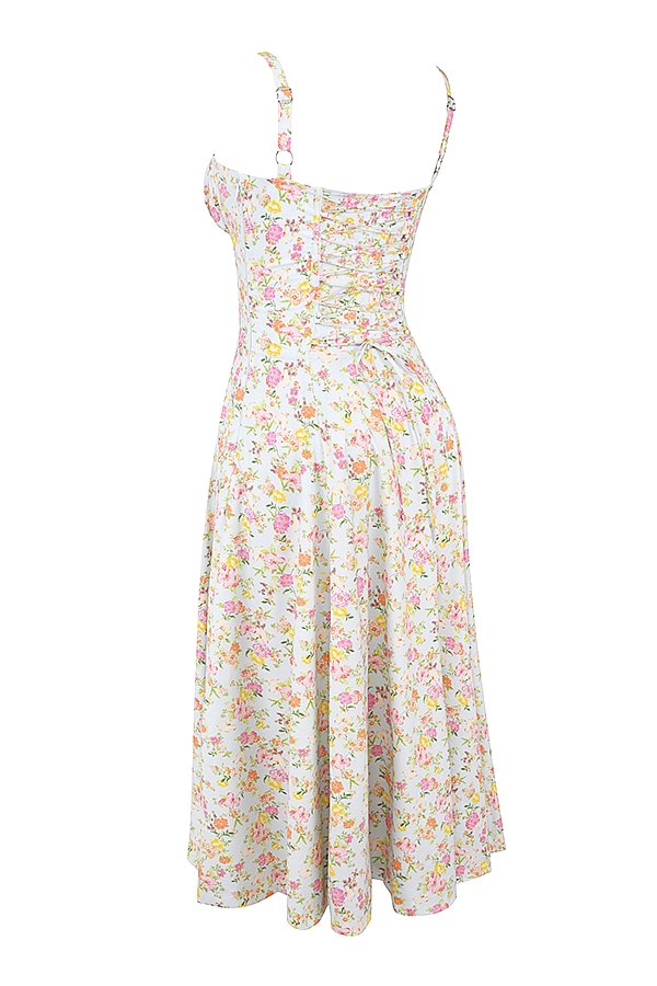 Pale Blue Meadow Print Cotton Bustier Sundress