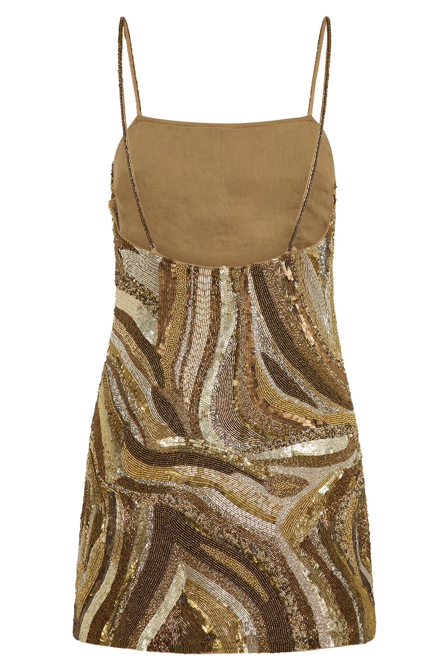 Eloise Hand Beaded Mini Dress - Gold Swirl Print - luluinthesky