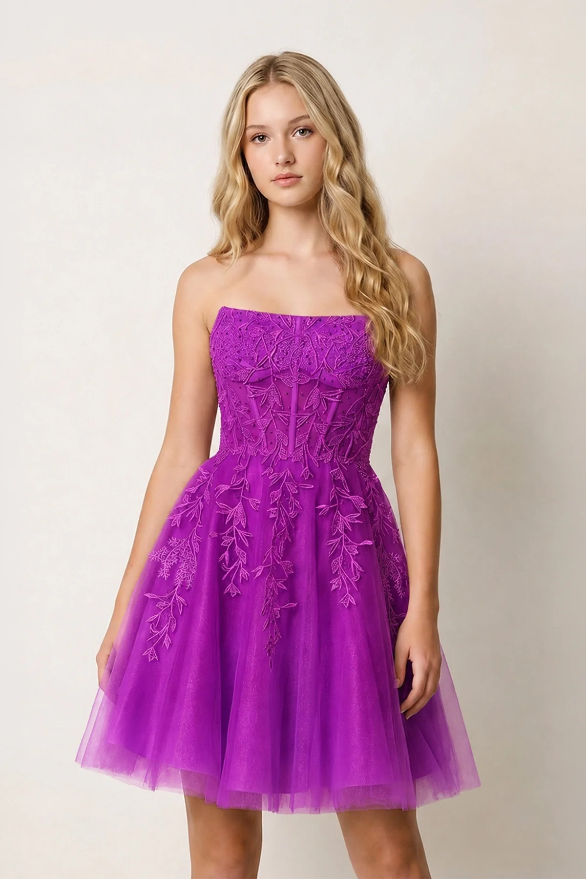 A-Line Tulle Lace Homecoming Dress with Appliques