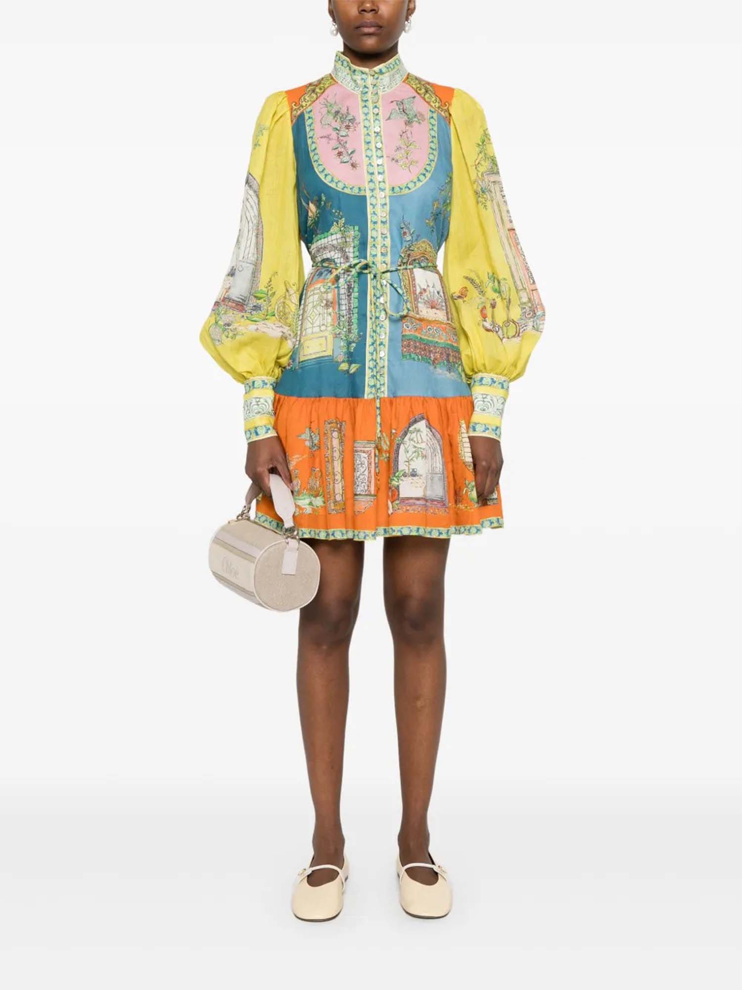 Vintage-Inspired Printed Button-Up Mini Dress