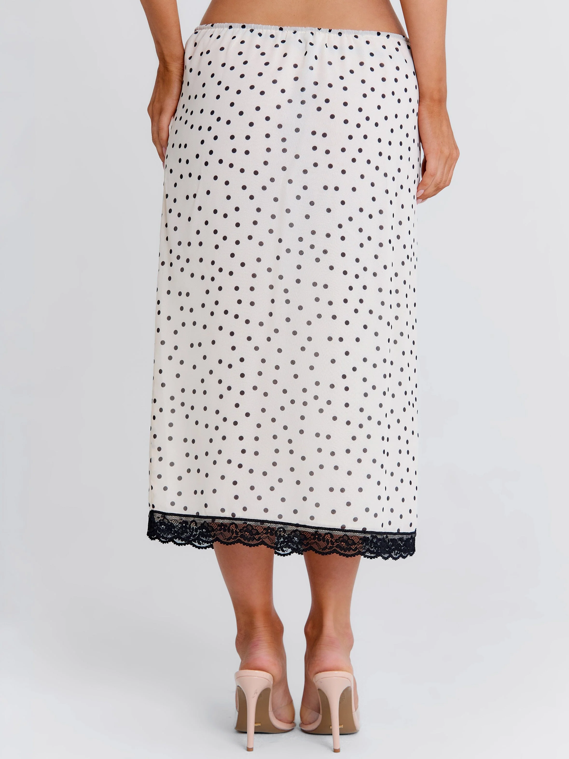 Elaina Midi Skirt Cream Polka Dot