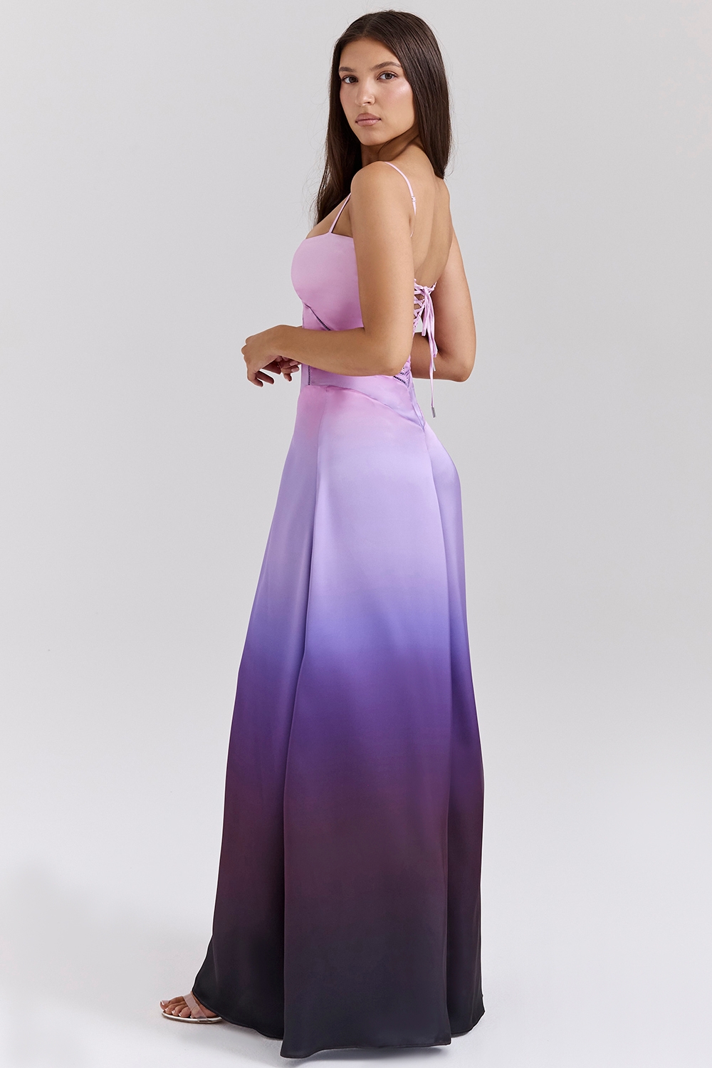 ombre print lace up maxi dress