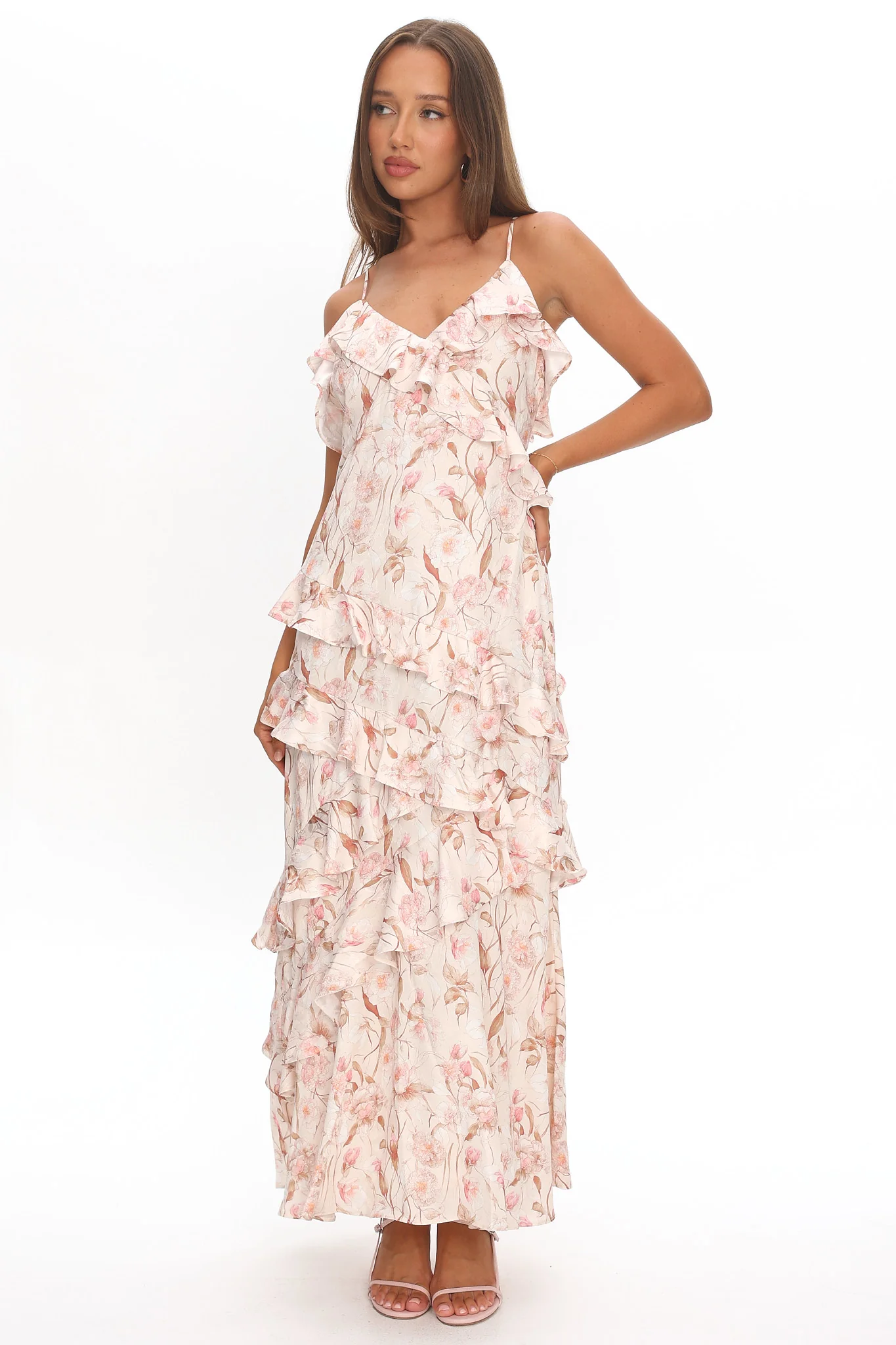 Cameela Ruffle Trim Maxi Dress Floral Blush