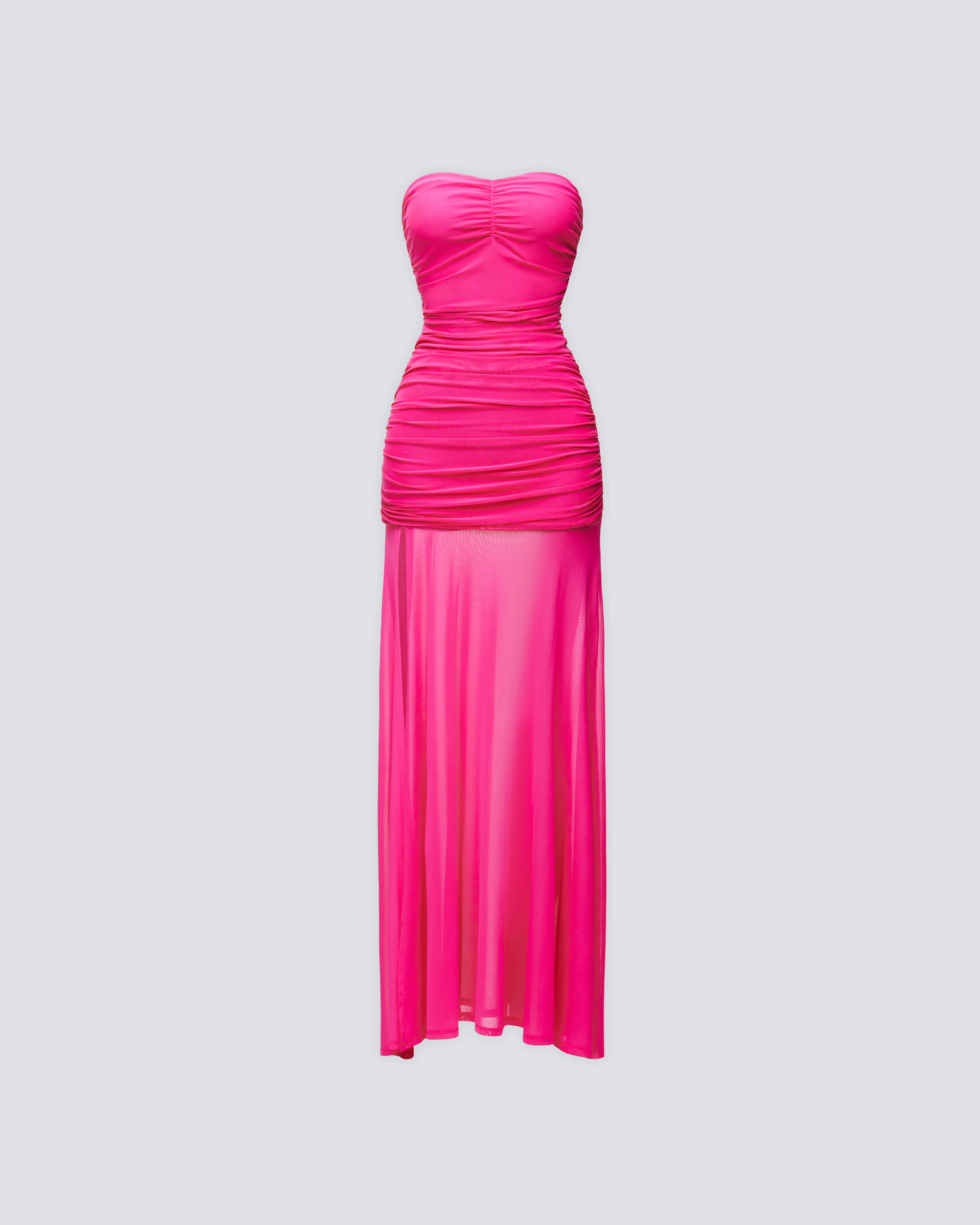 Zea Pink Ruched Mesh Maxi Dress
